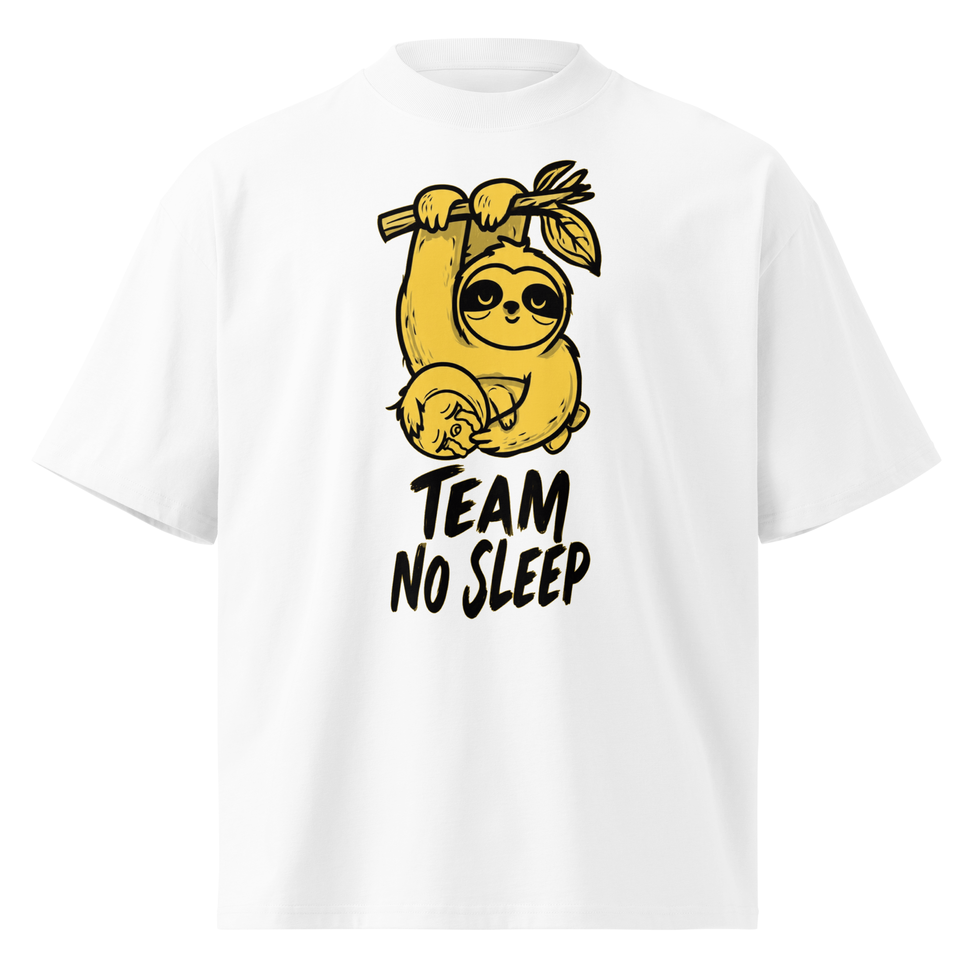 Unisex organic oversized high neck - "Team No Sleep Sloth Parent" t-shirt