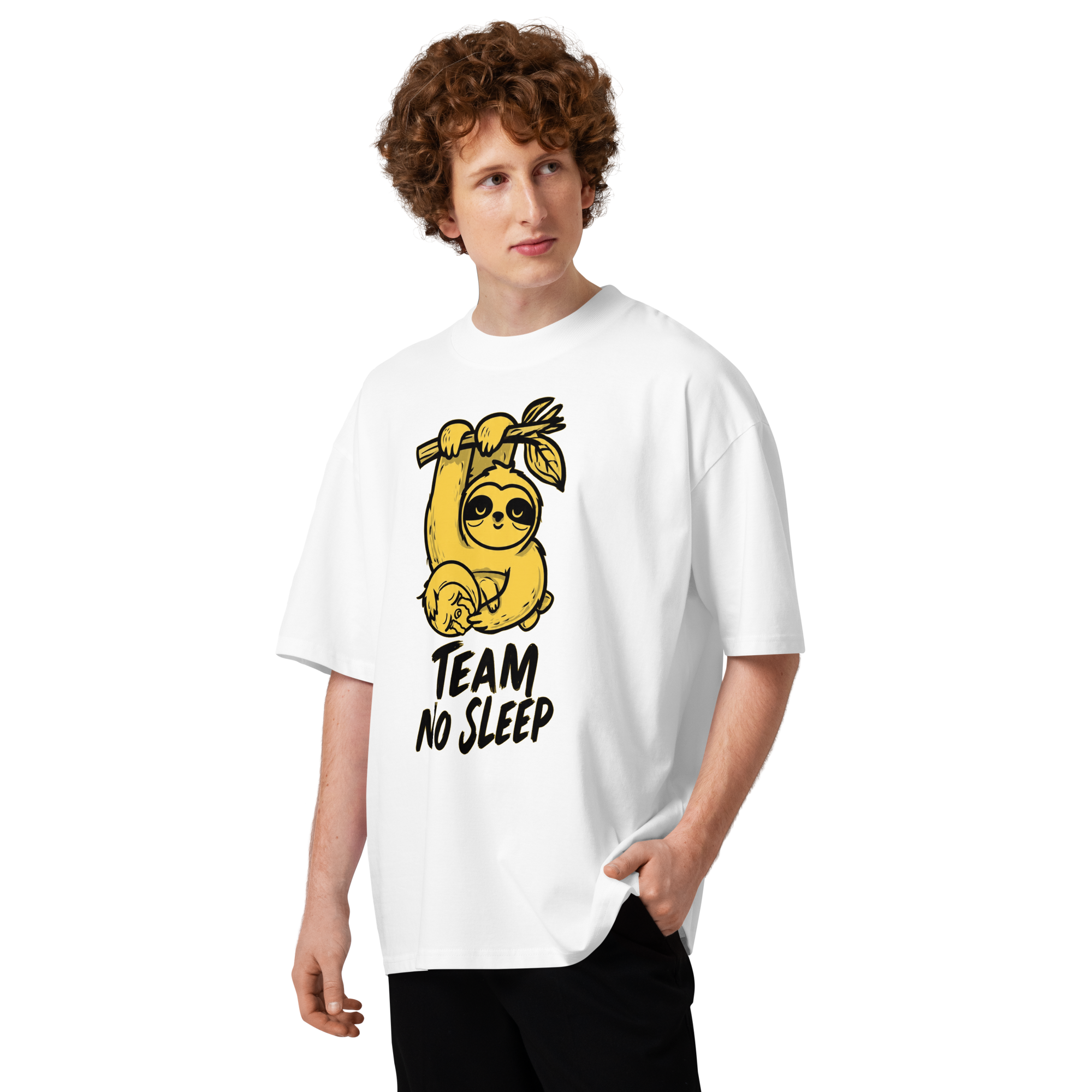 Unisex organic oversized high neck - "Team No Sleep Sloth Parent" t-shirt - Image 3