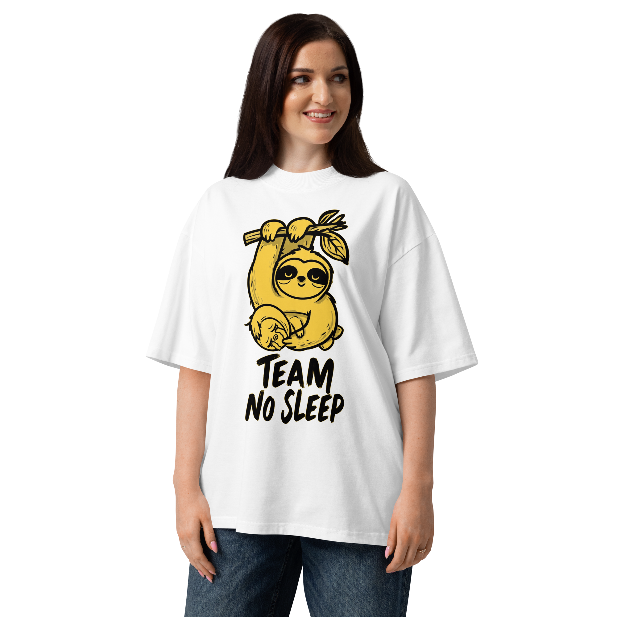 Unisex organic oversized high neck - "Team No Sleep Sloth Parent" t-shirt - Image 4