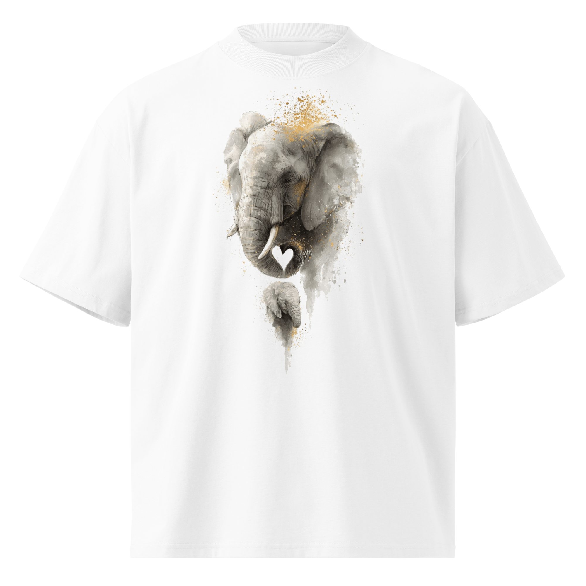 Unisex organic oversized high neck - "Trunk Heart Elephant Love" t-shirt