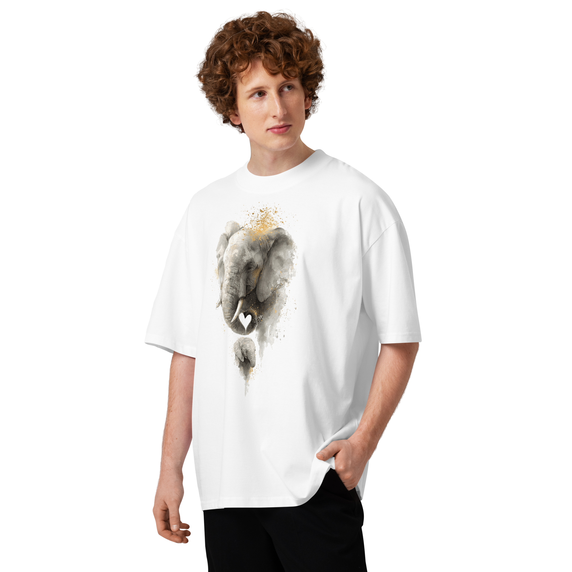 Unisex organic oversized high neck - "Trunk Heart Elephant Love" t-shirt - Image 3