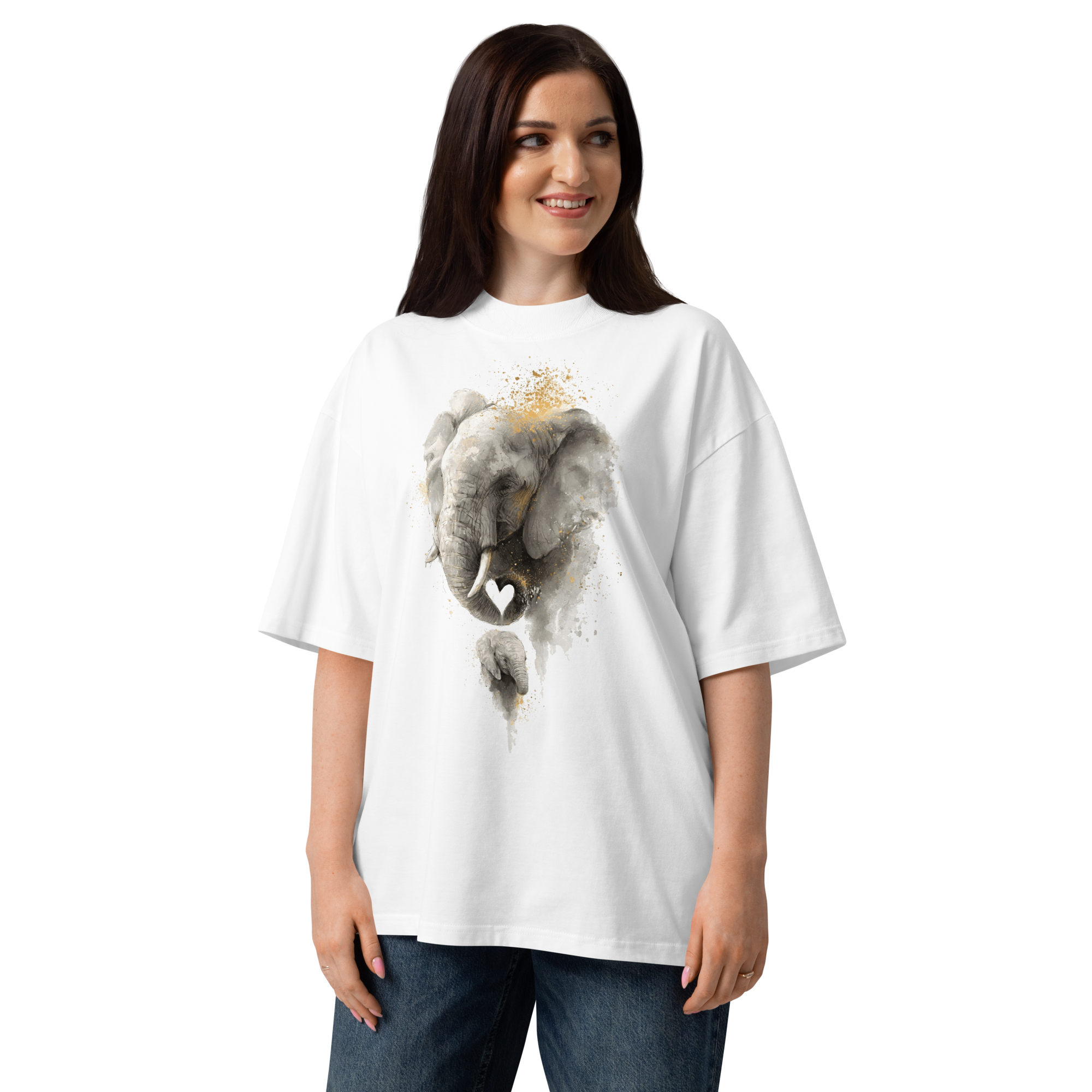 Unisex organic oversized high neck - "Trunk Heart Elephant Love" t-shirt - Image 4