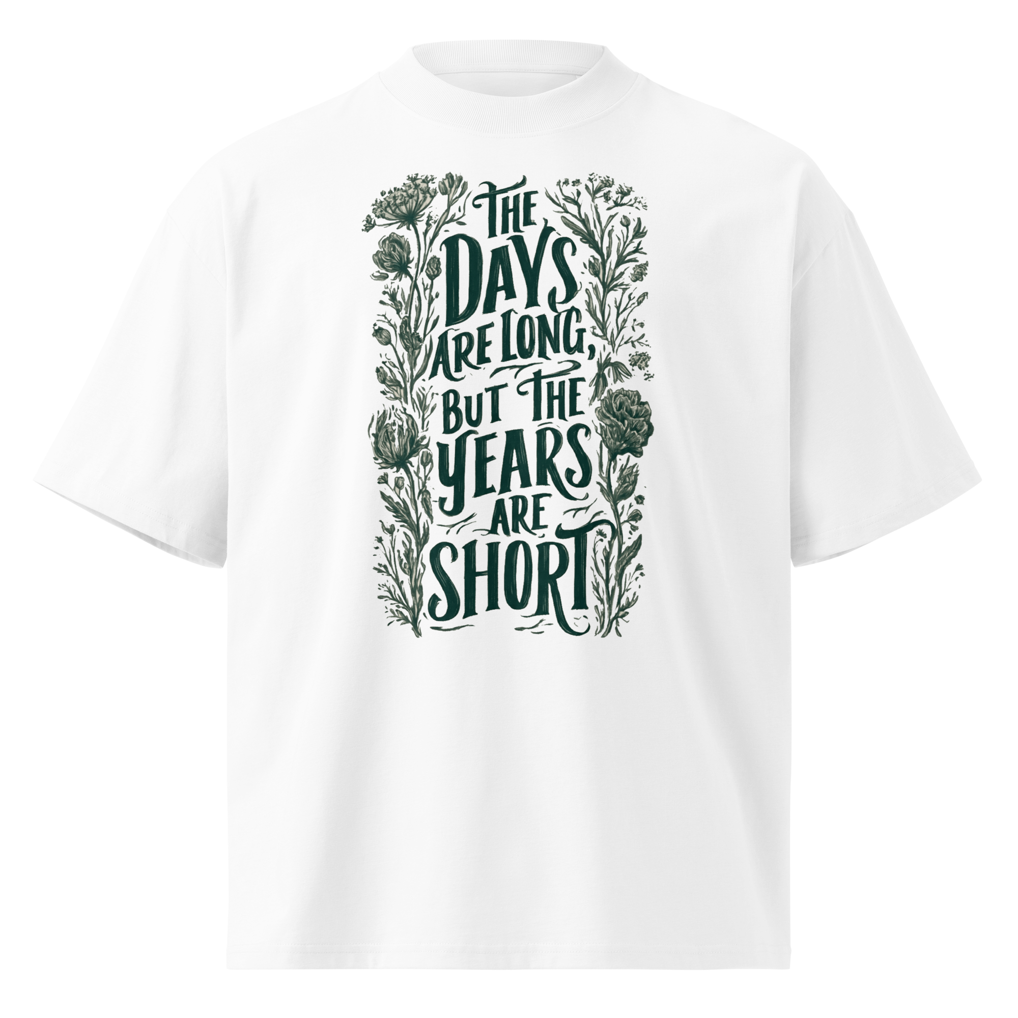 Unisex organic oversized high neck - "Floral Calligraphy Parenting" t-shirt