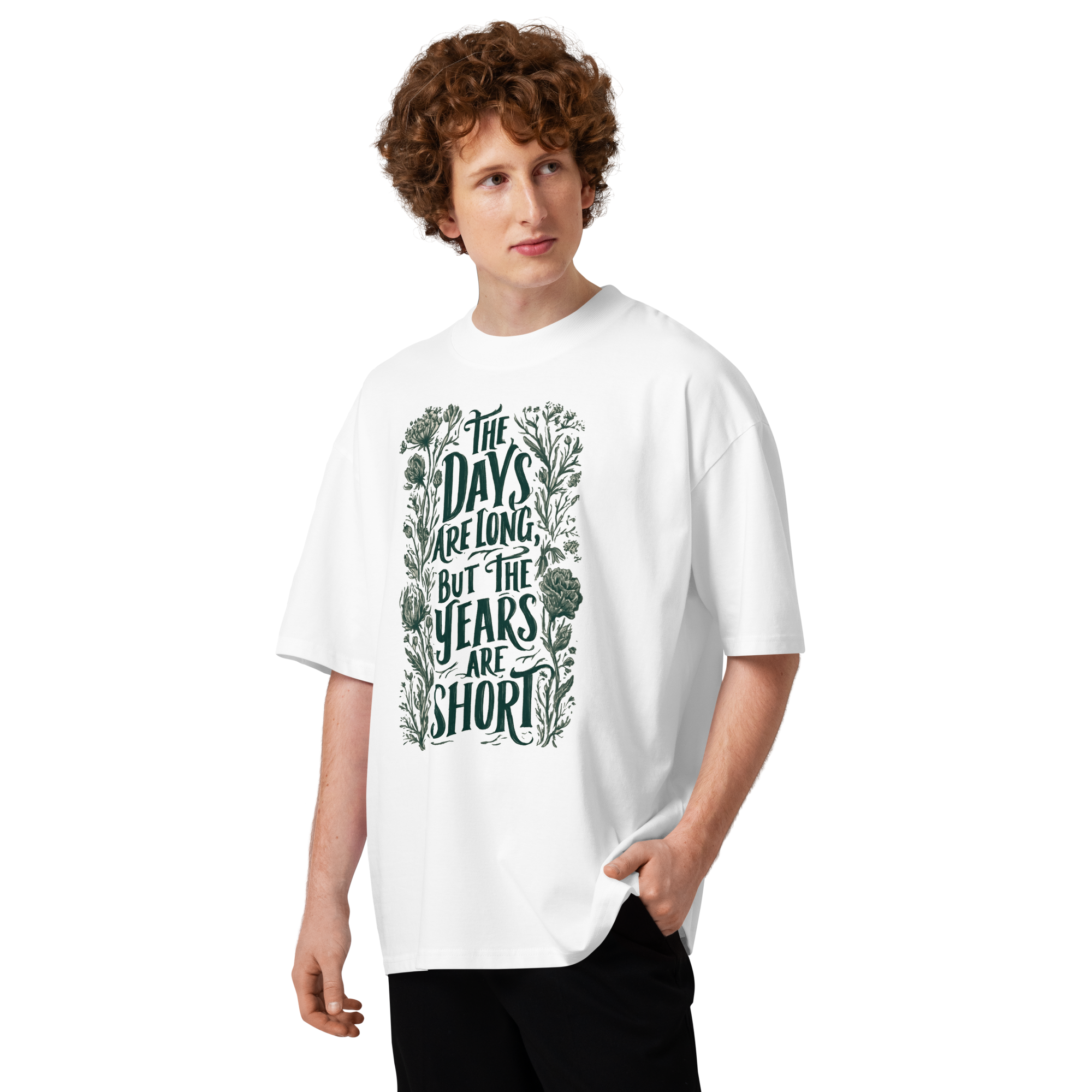 Unisex organic oversized high neck - "Floral Calligraphy Parenting" t-shirt - Image 3