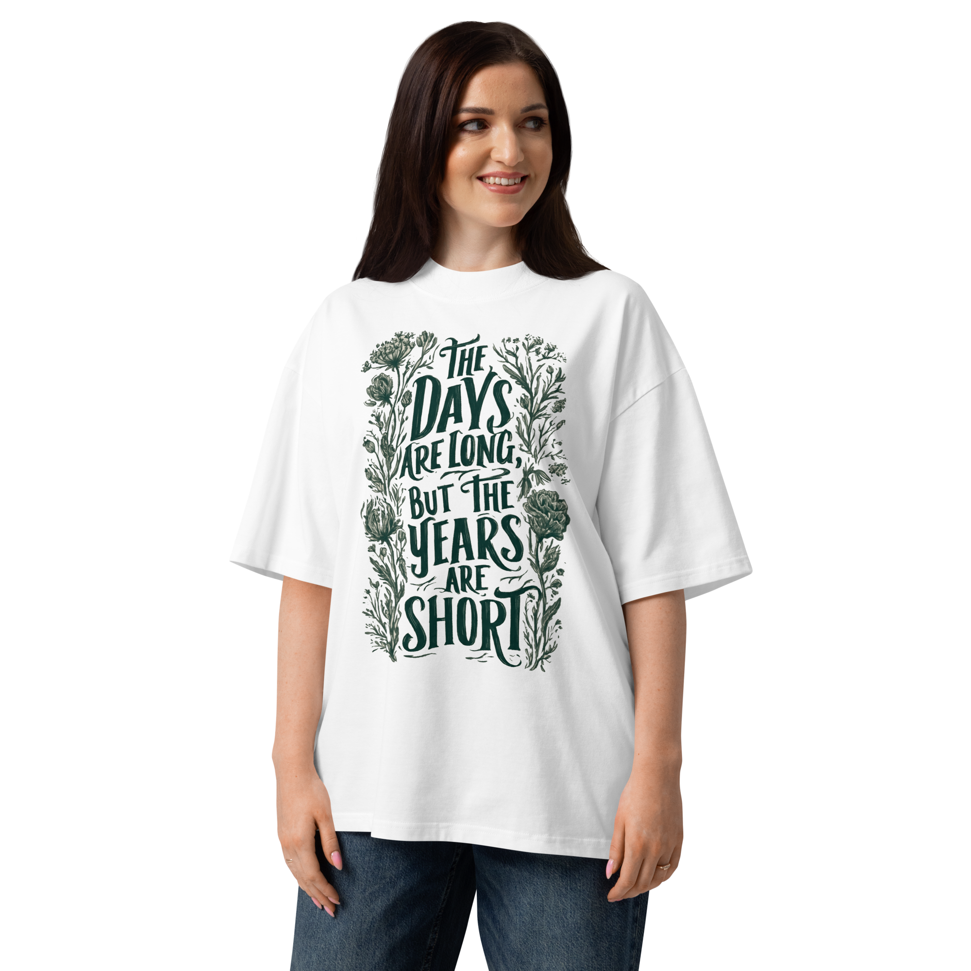 Unisex organic oversized high neck - "Floral Calligraphy Parenting" t-shirt - Image 4