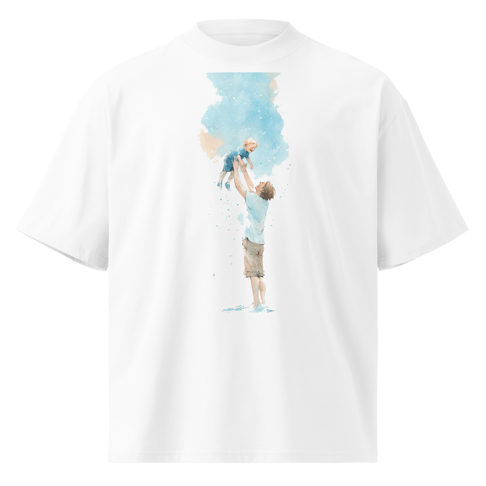 Unisex organic oversized high neck - "Skyward Love – Dreamy Watercolor Family Matching" t-shirt