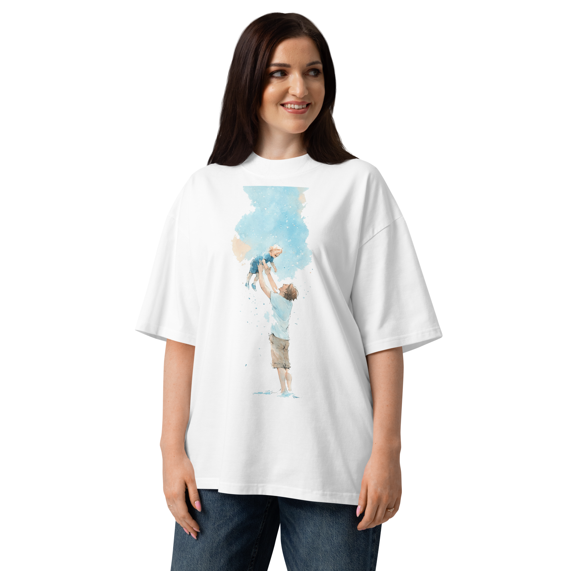 Unisex organic oversized high neck - "Skyward Love – Dreamy Watercolor Family Matching" t-shirt - Image 4