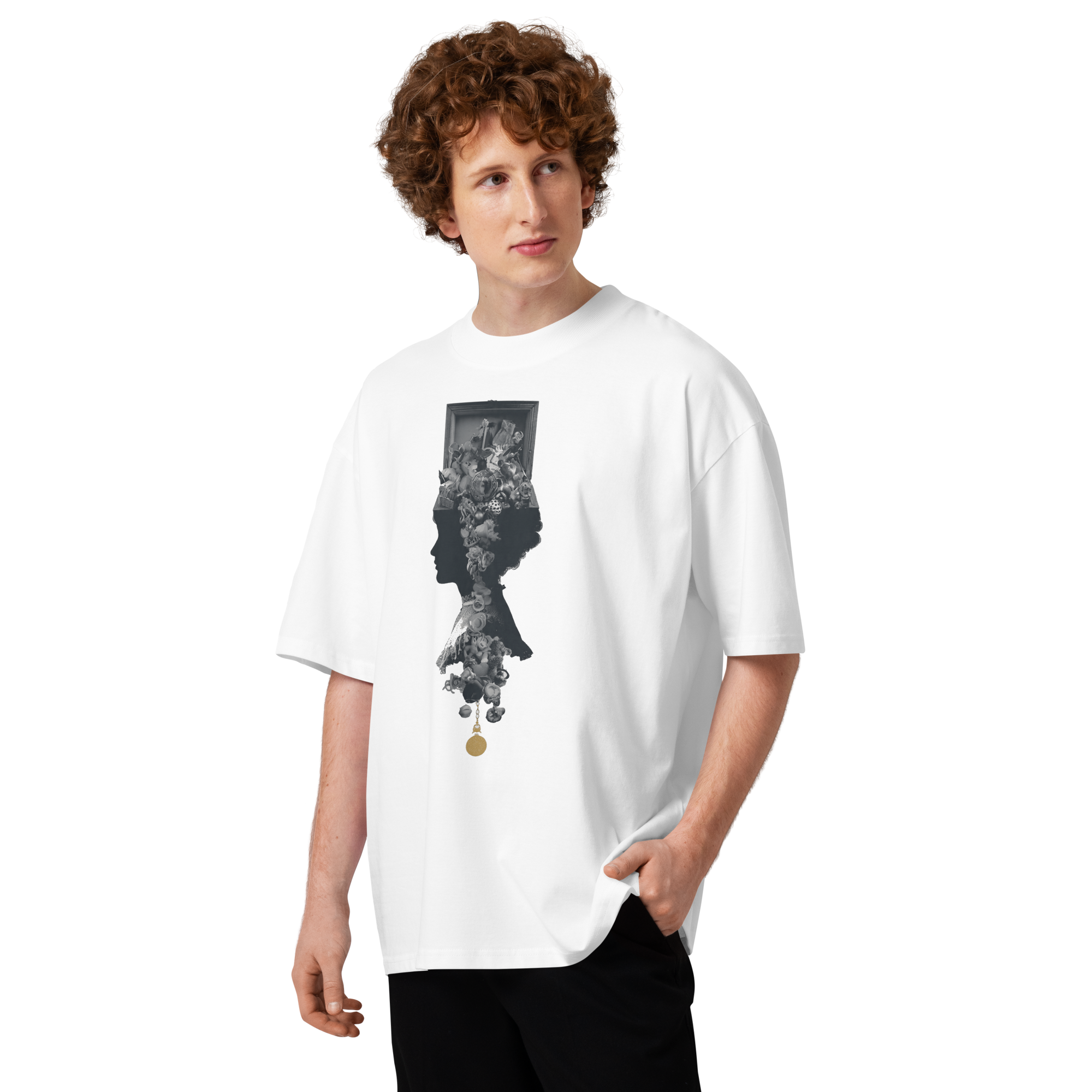 Unisex organic oversized high neck - "The Toy Vault – Surrealist Artistic Parent" t-shirt - Image 3