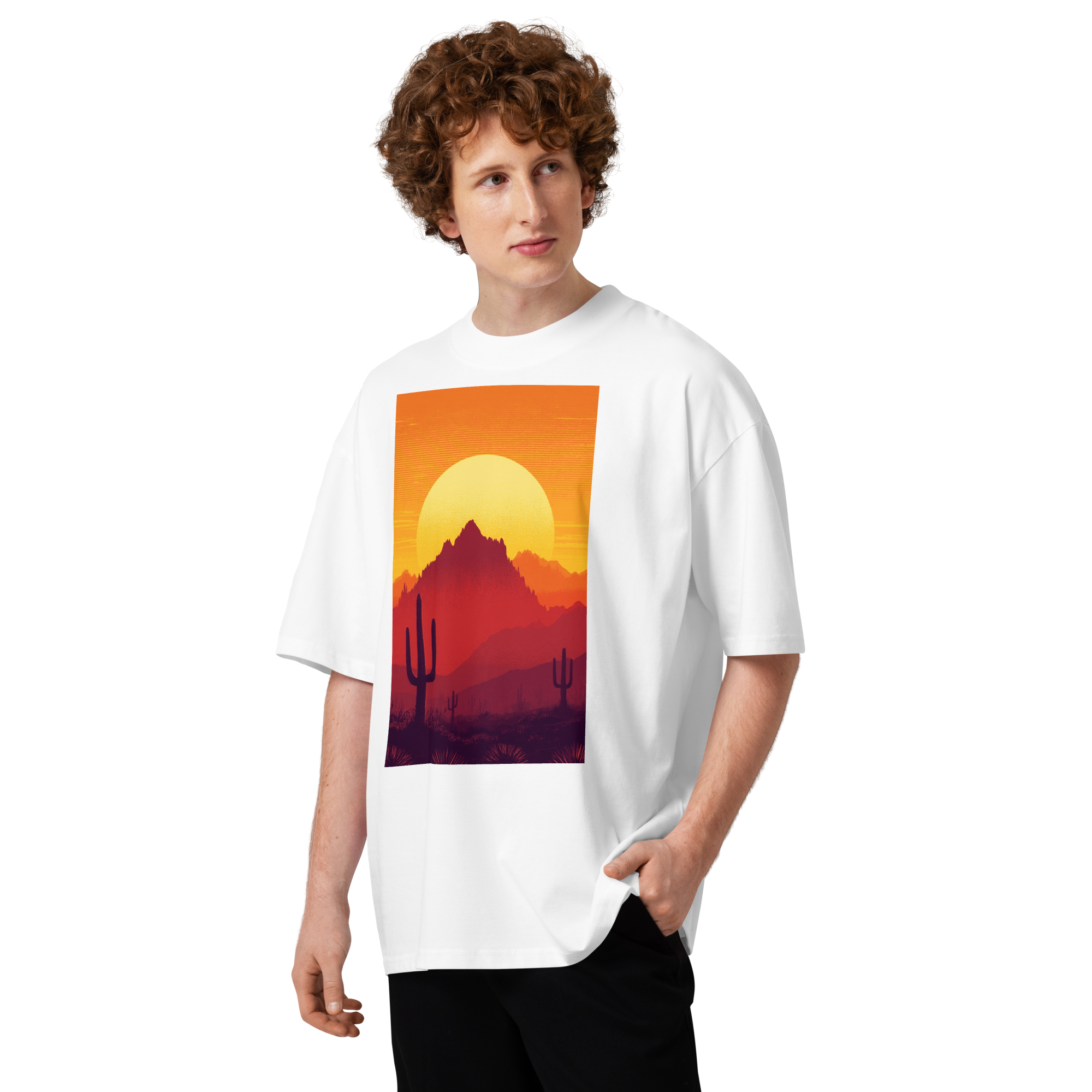 Unisex organic oversized high neck - "Desert Solstice" t-shirt - Image 3