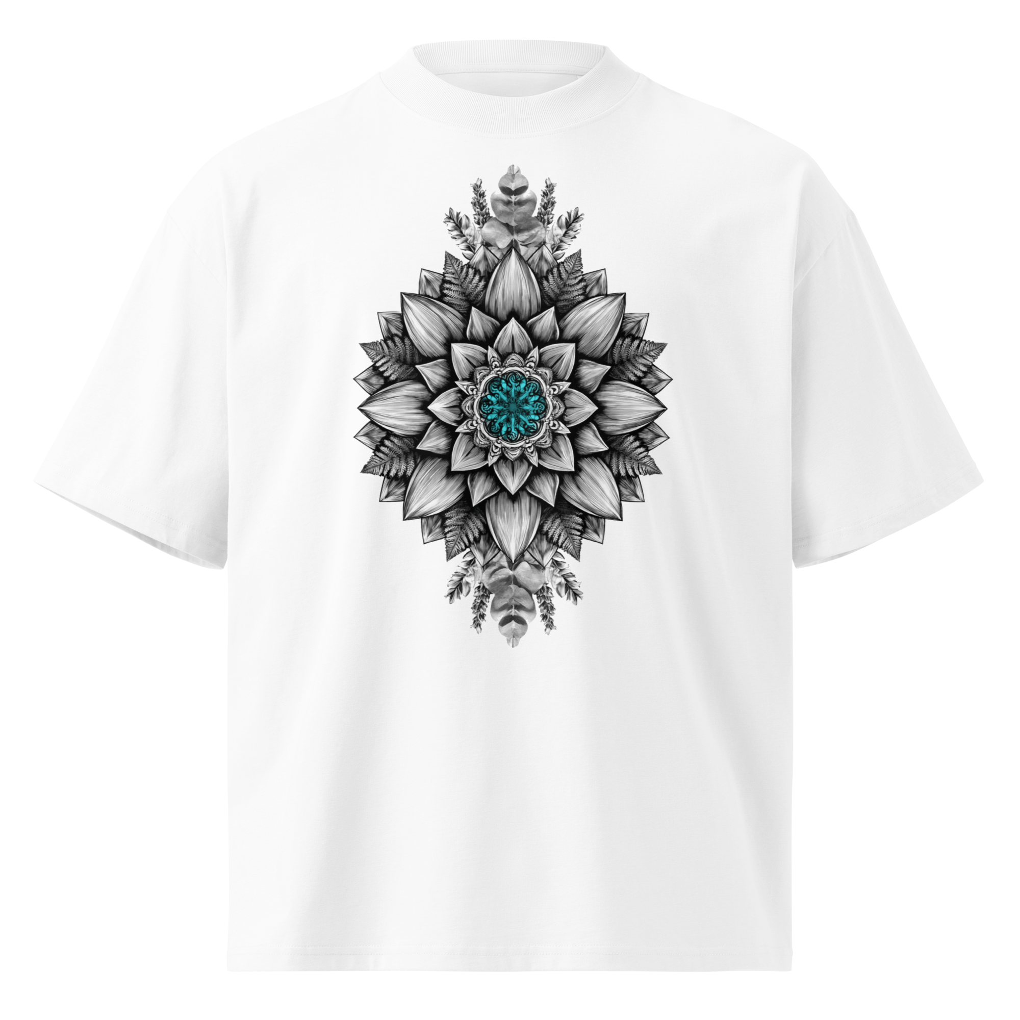Unisex organic oversized high neck - "Sacred Bloom" t-shirt