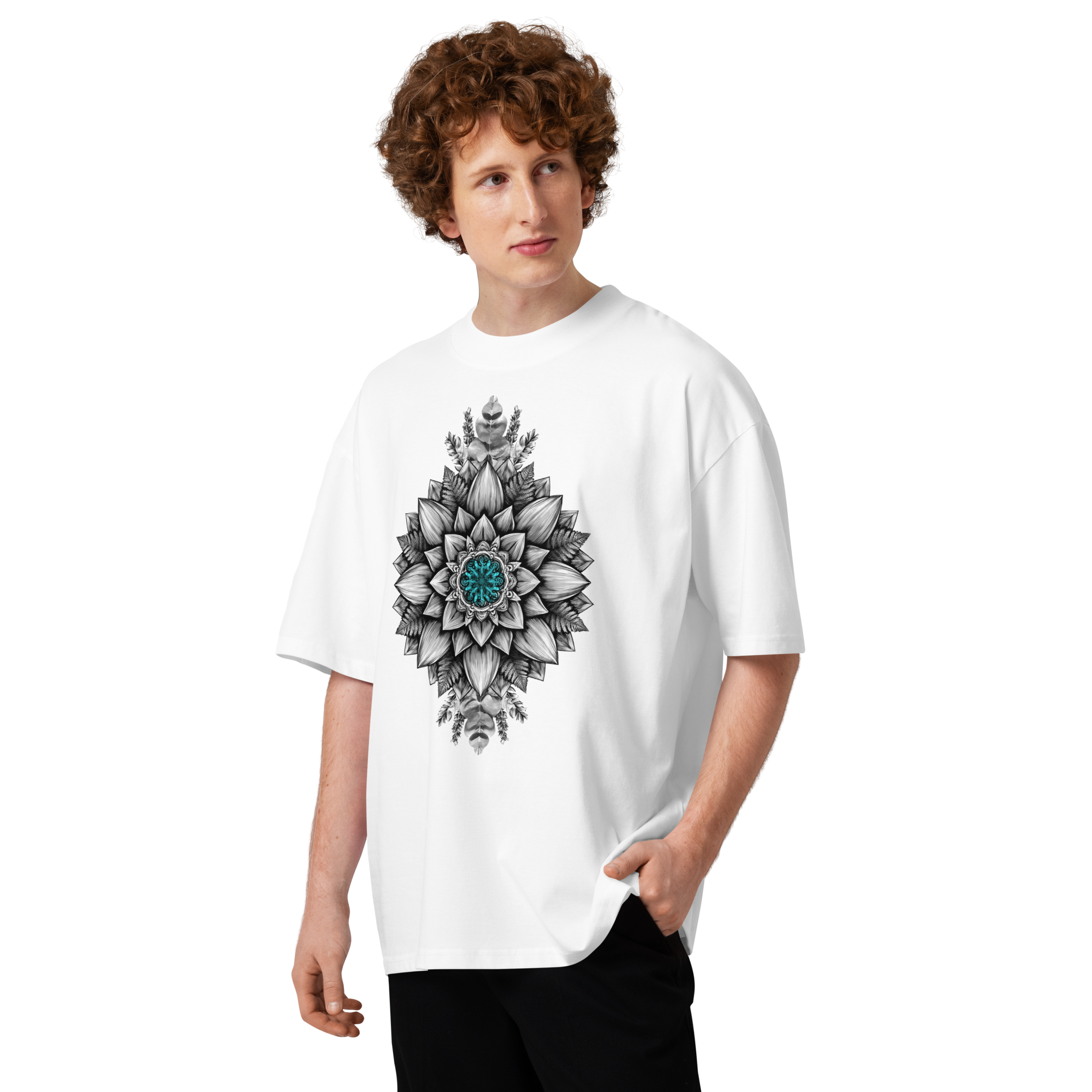 Unisex organic oversized high neck - "Sacred Bloom" t-shirt - Image 3