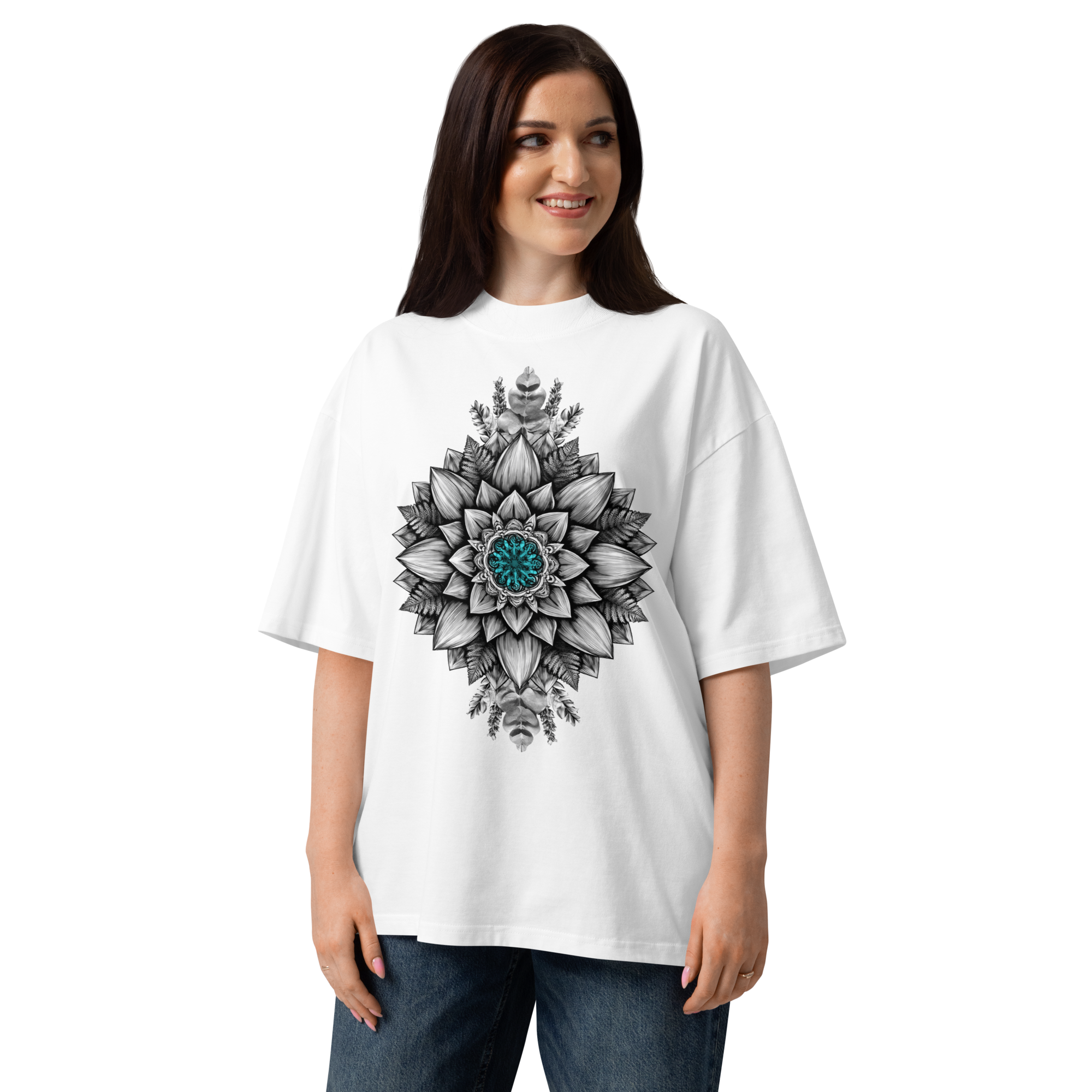 Unisex organic oversized high neck - "Sacred Bloom" t-shirt - Image 4