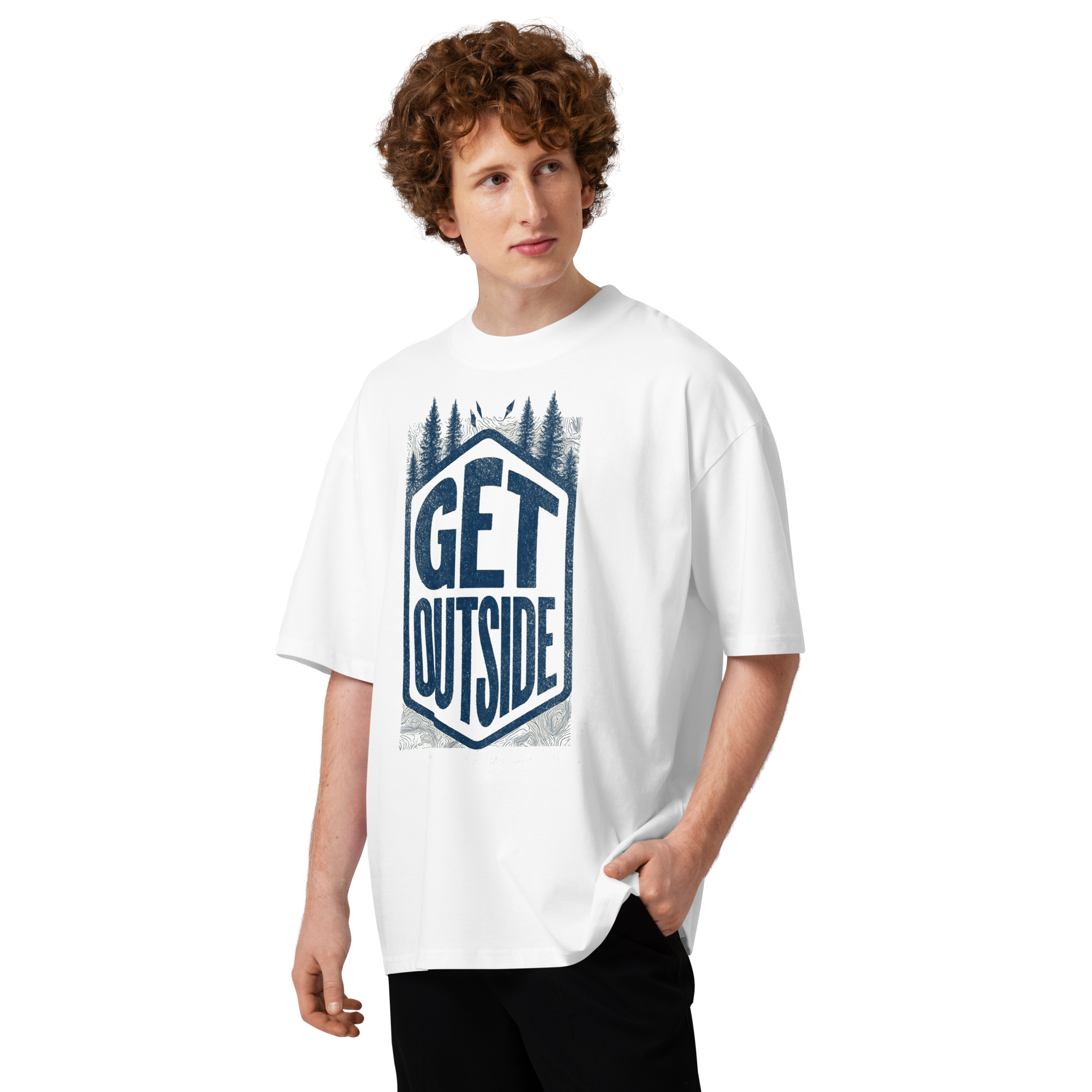 Unisex organic oversized high neck - "The Off-Grid Overprint" t-shirt - Image 3
