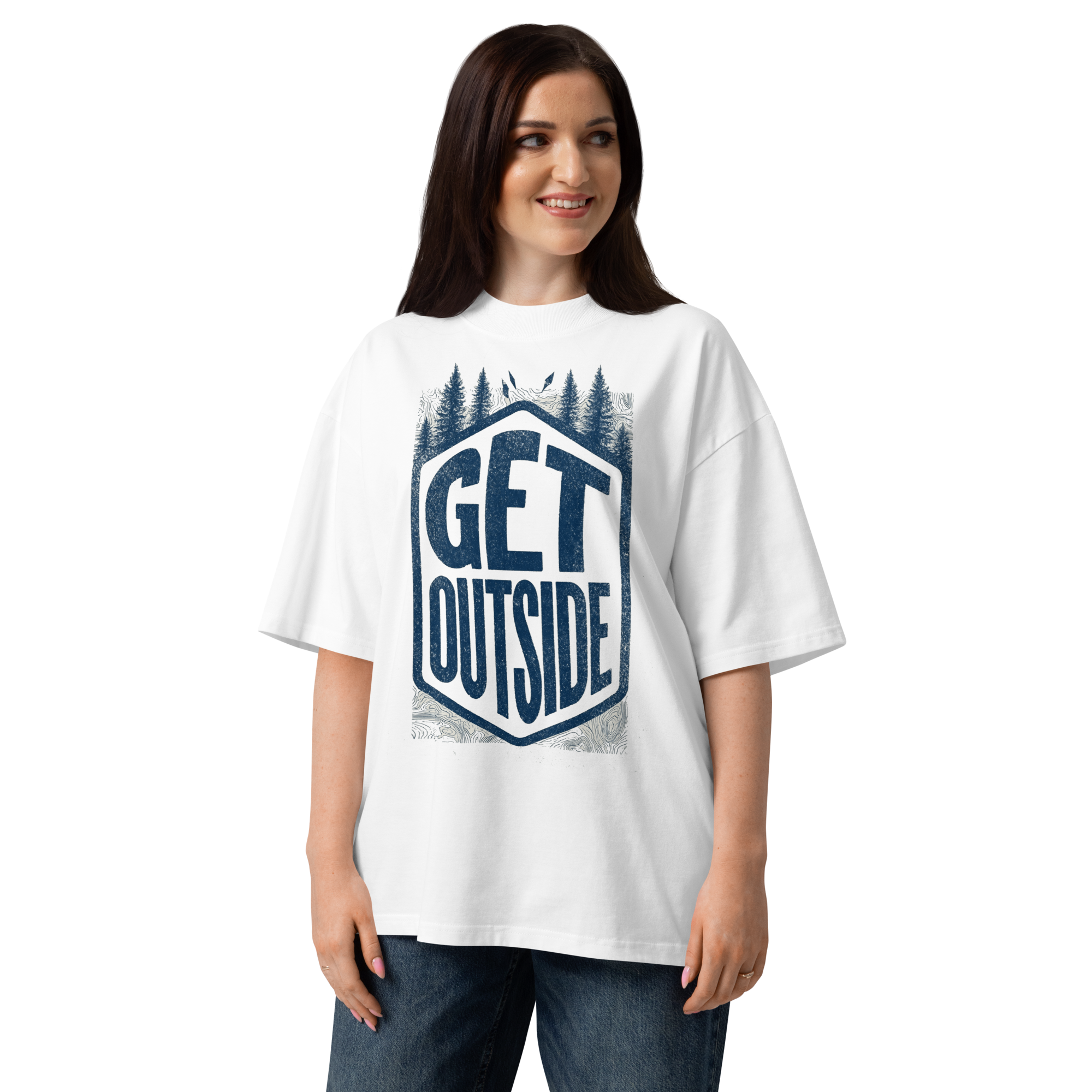 Unisex organic oversized high neck - "The Off-Grid Overprint" t-shirt - Image 4