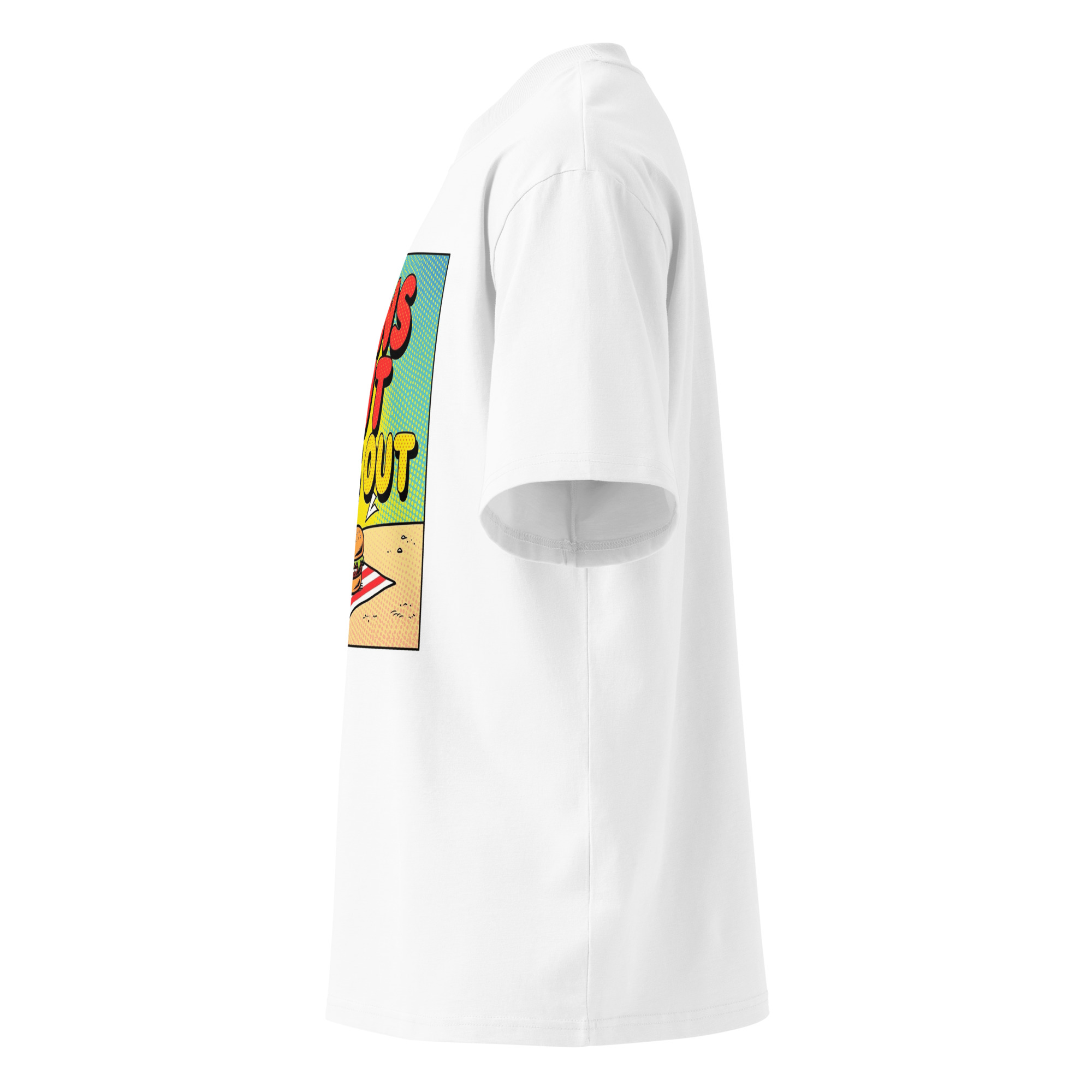 Unisex organic oversized high neck - “Buns Out, Sun Out” – Hamburger Comic Tee - Image 2
