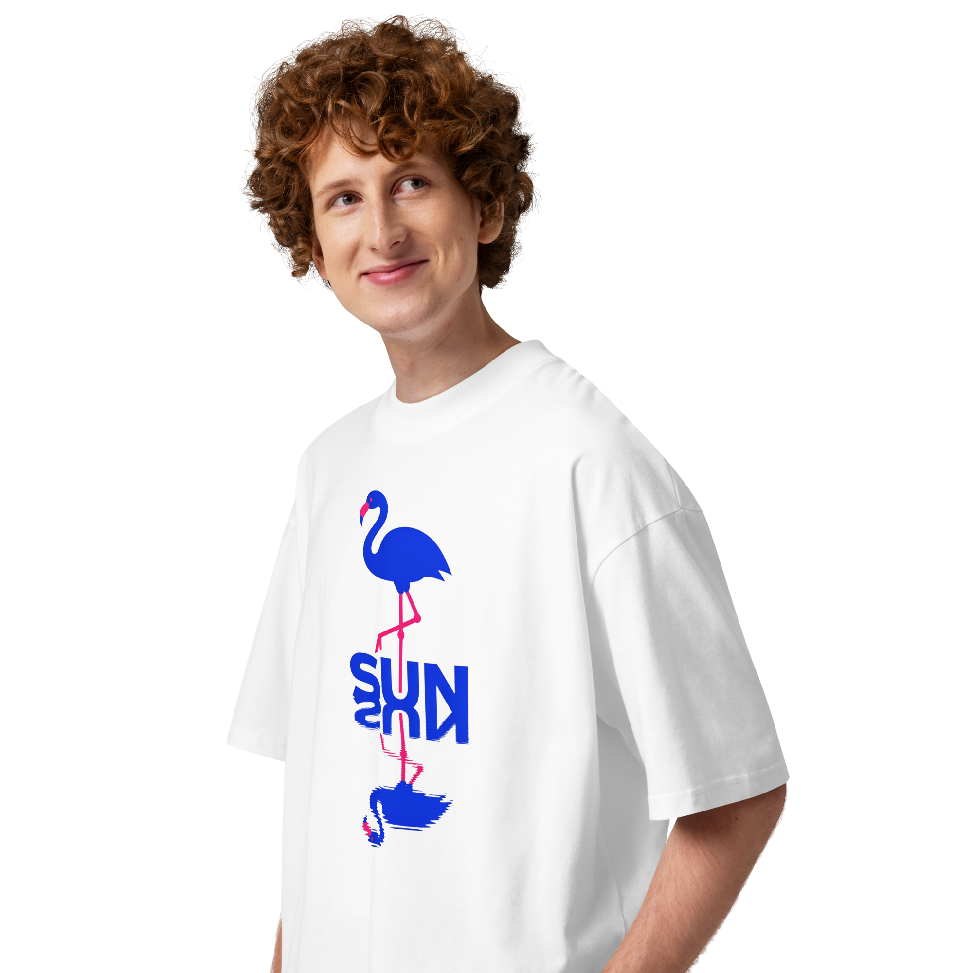 Unisex organic oversized high neck - “Flamingo Void” – Bauhaus Negative Space Tee - Image 3