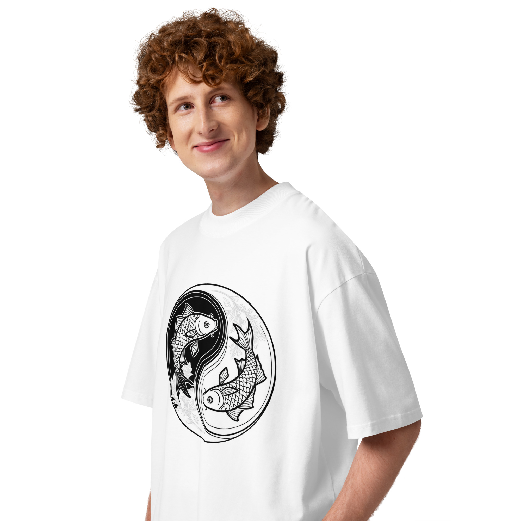 Unisex organic oversized high neck - “Koi Orbit” – Continuous Line Yin‑Yang Tee - Image 3