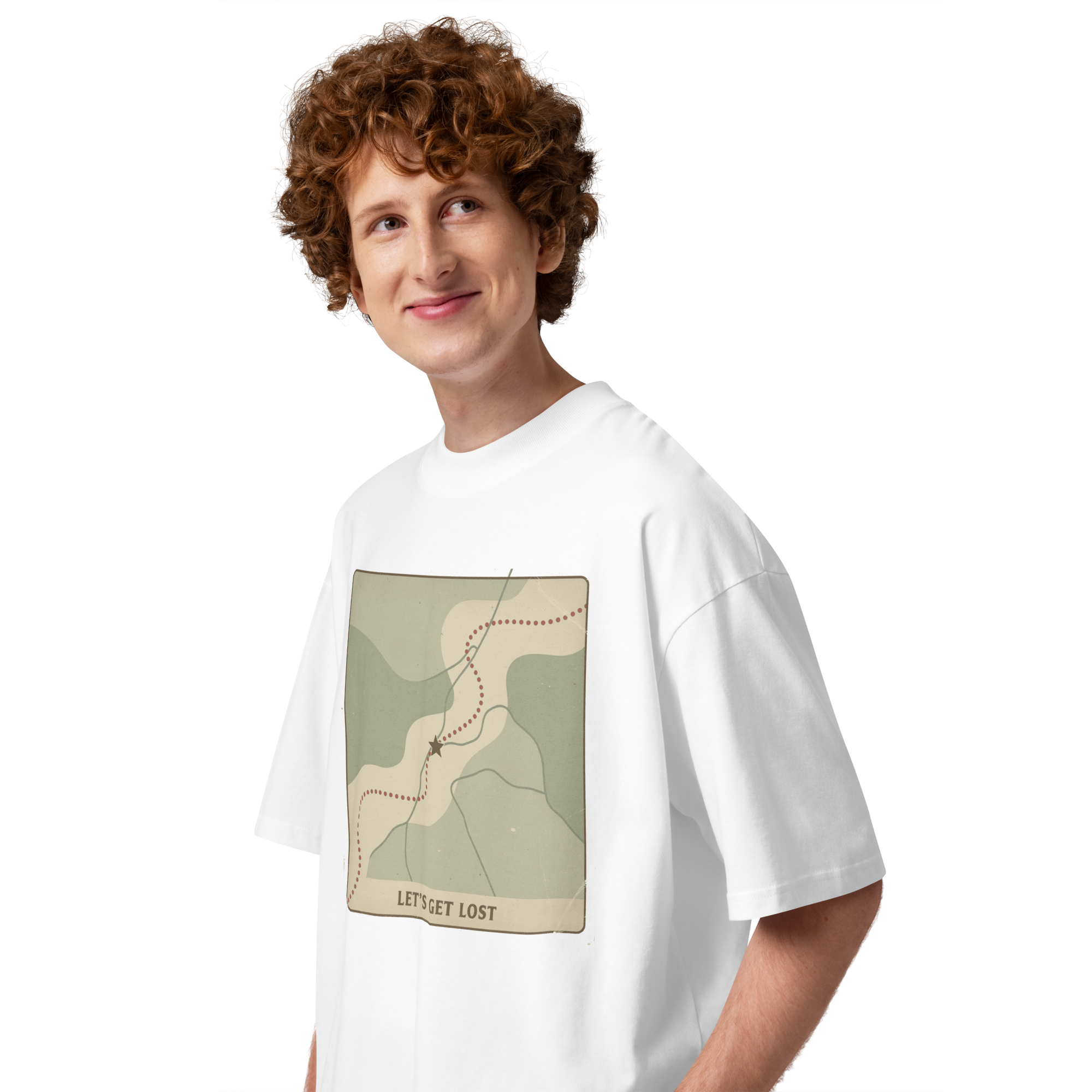 Unisex organic oversized high neck - “Lost & Found” – Vintage Road Map Tee - Image 3