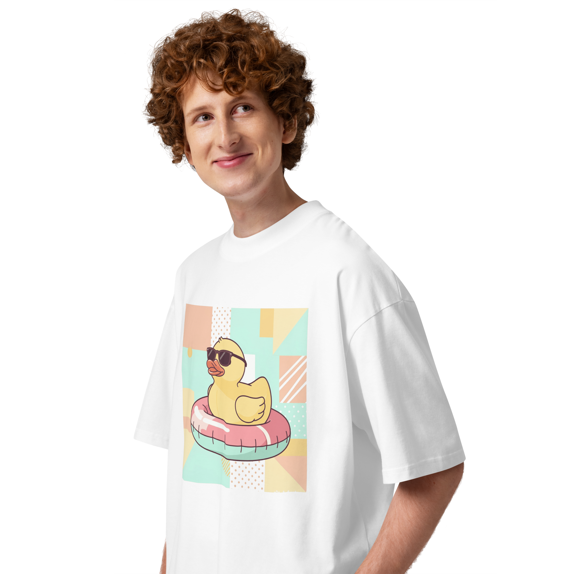 Unisex organic oversized high neck - “Rubber Daze” – Sunglasses Duck Pool Float Shirt - Image 3