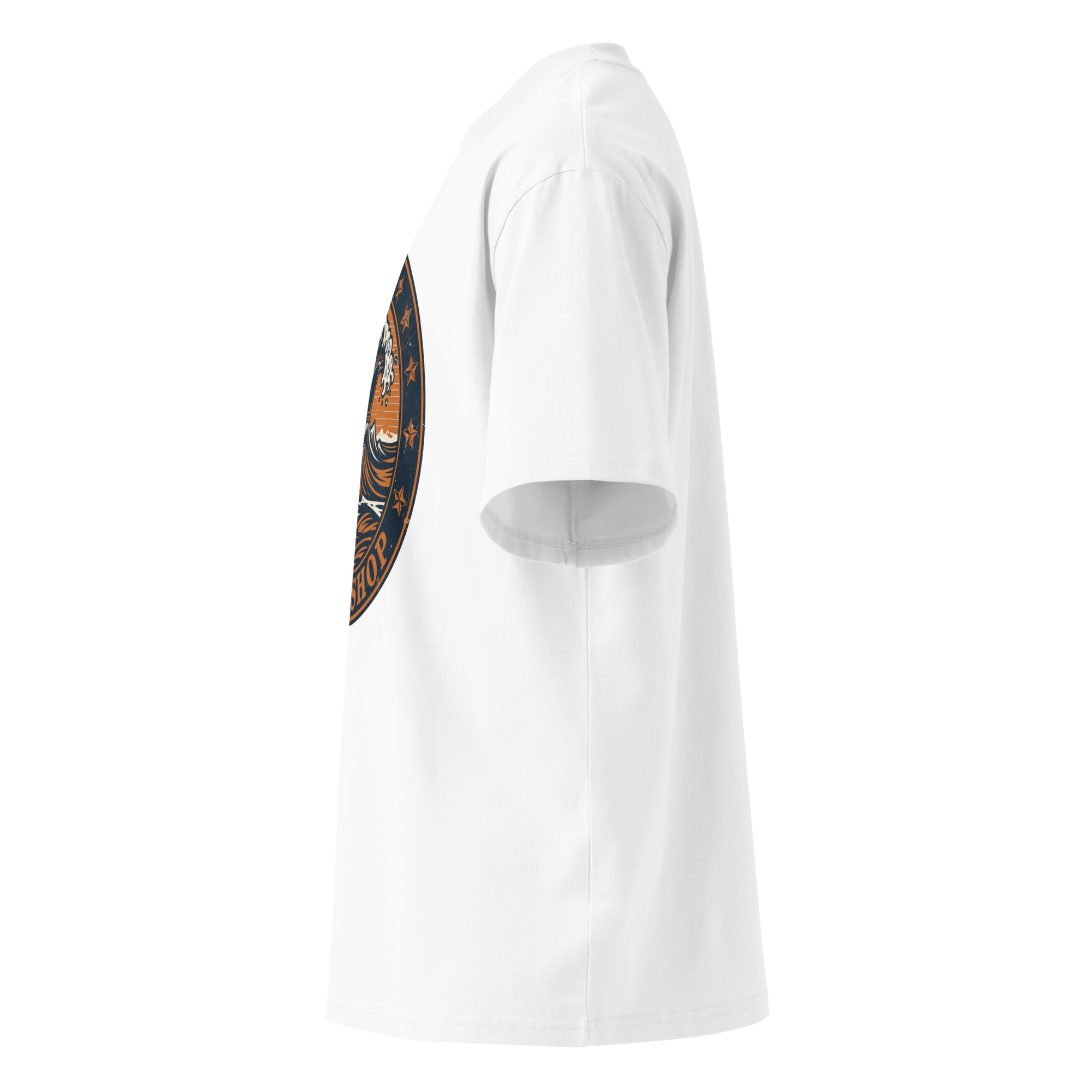 Unisex organic oversized high neck - “Sharkfin Swell” – Vintage Surf Logo Tee - Image 2