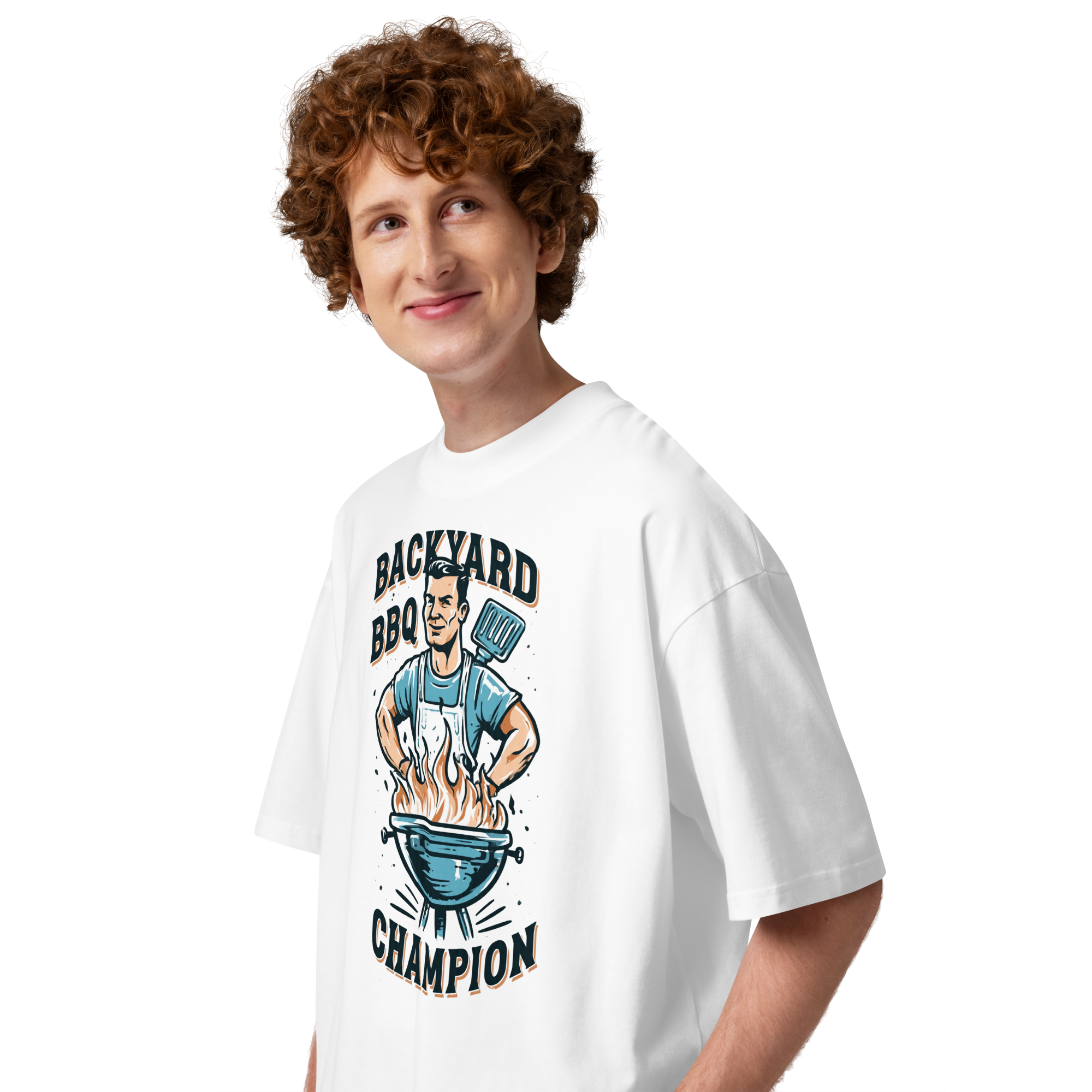 Unisex organic oversized high neck - "backyard bbq champion" t-shirt - Image 4