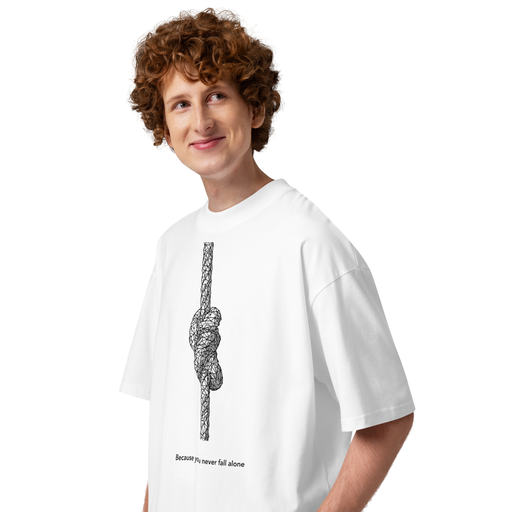 Unisex organic oversized high neck - "because you never fall alone" t-shirt - Image 4