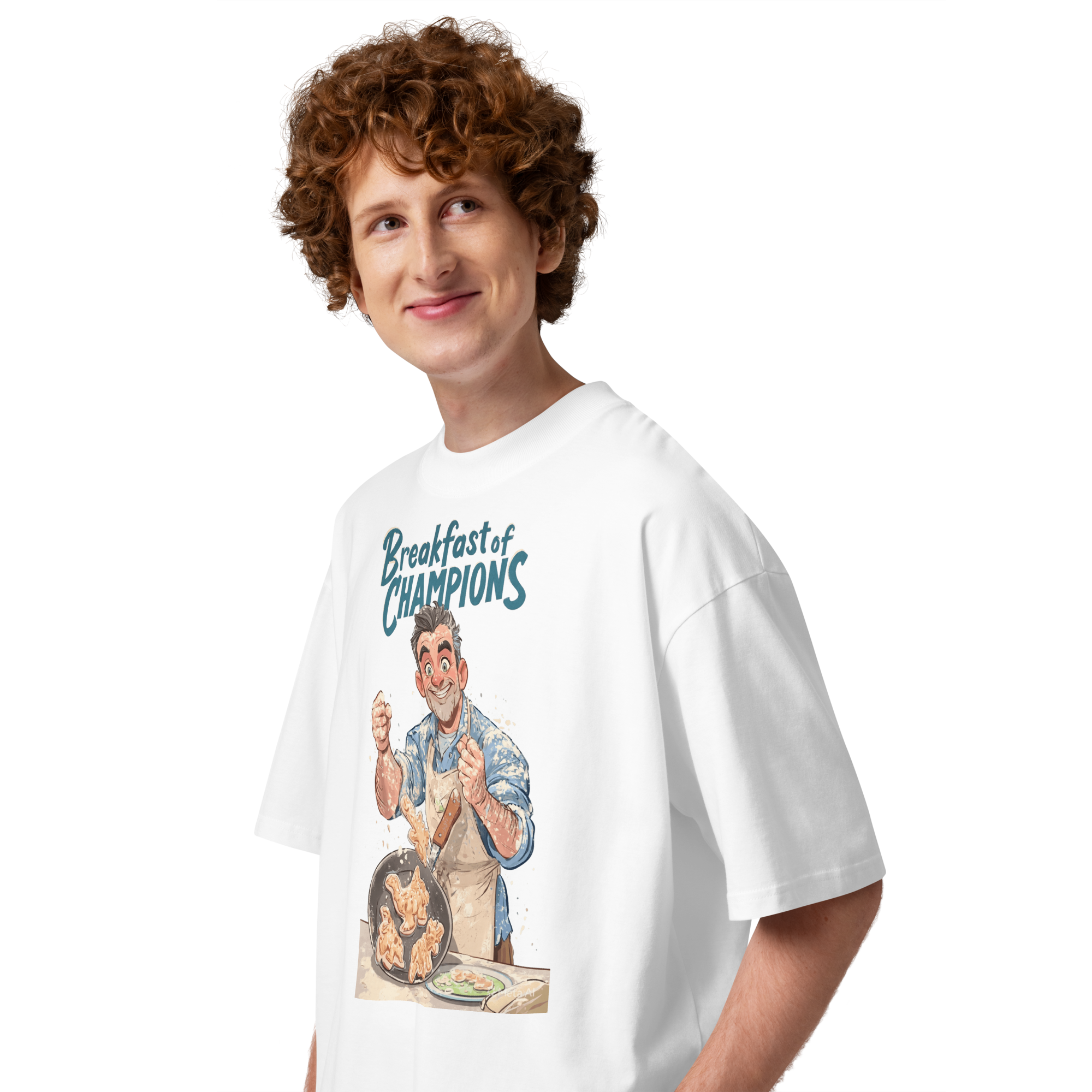 Unisex organic oversized high neck - "breakfast of champions" t-shirt - Image 4