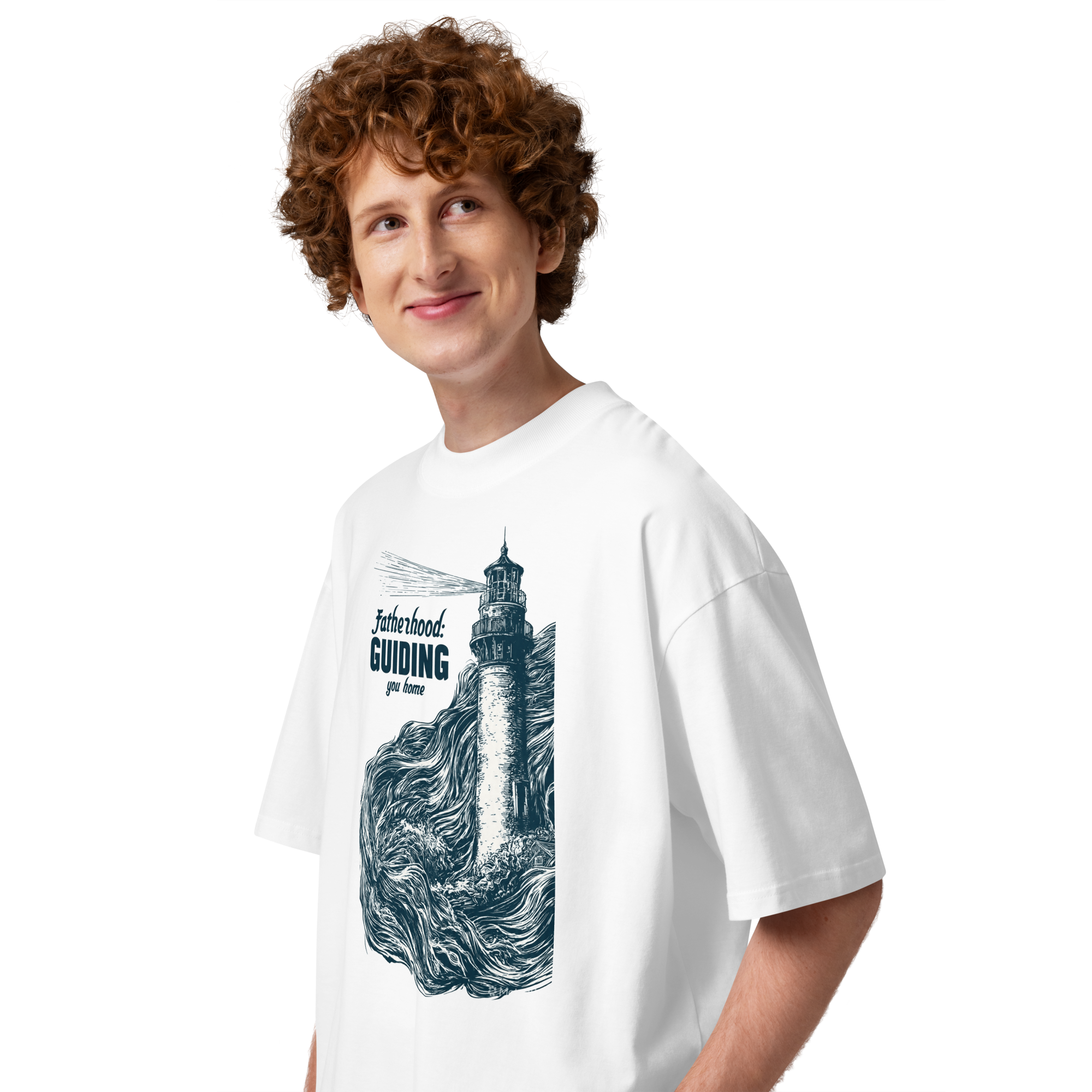 Unisex organic oversized high neck - "fatherhood guiding you home" t-shirt - Image 4