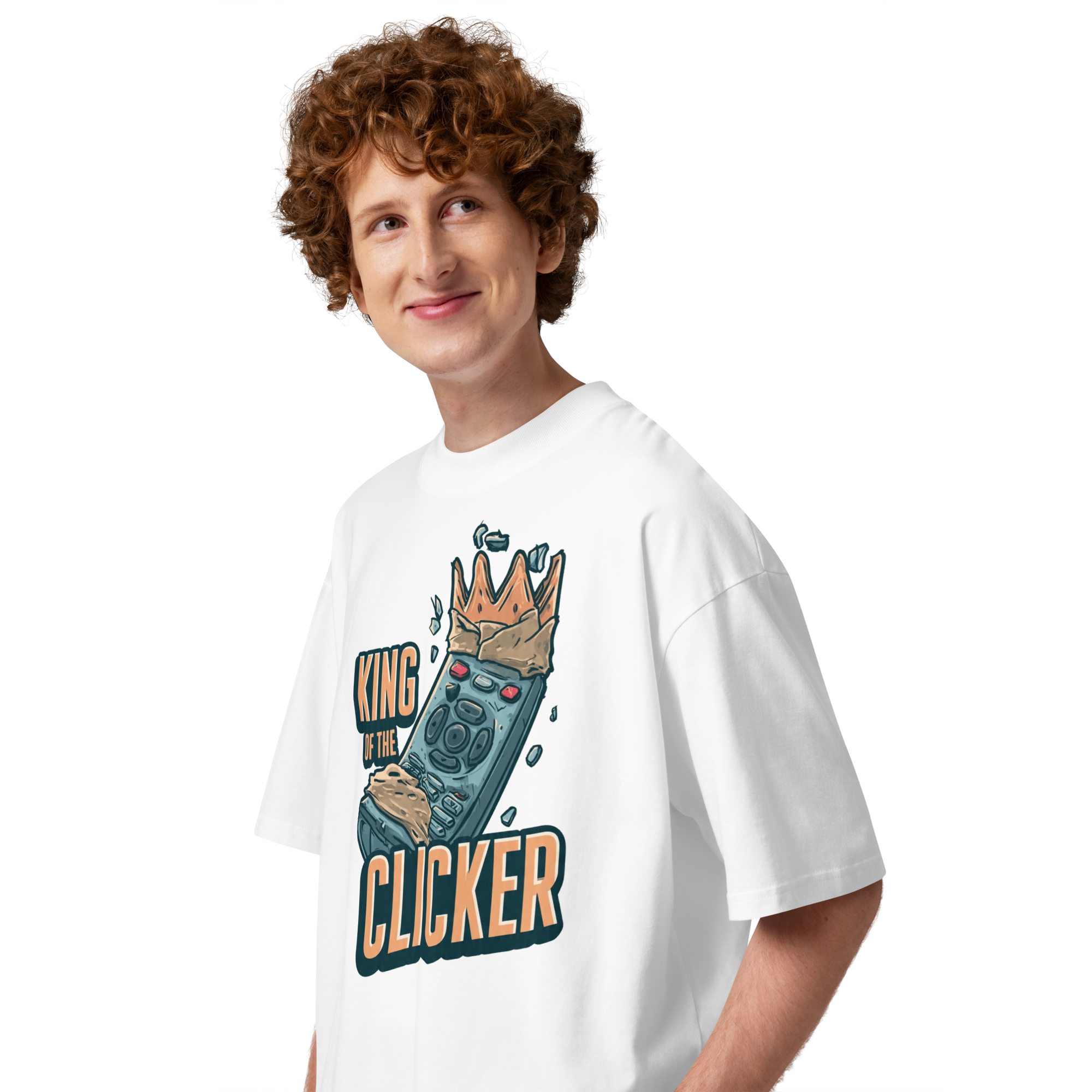 Unisex organic oversized high neck - "king of the clicker" t-shirt - Image 4