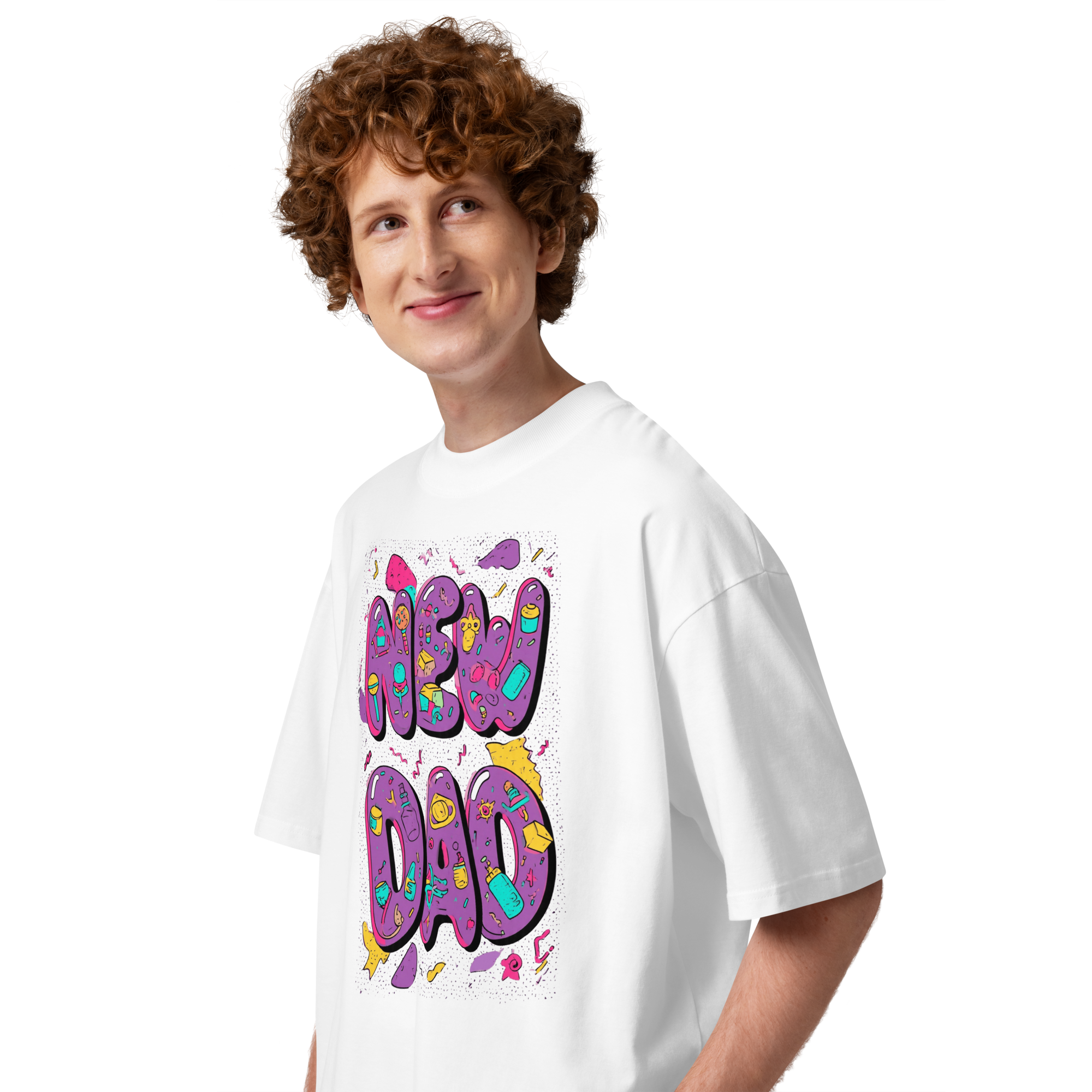Unisex organic oversized high neck - "Retro Block Party New Dad" t-shirt - Image 4