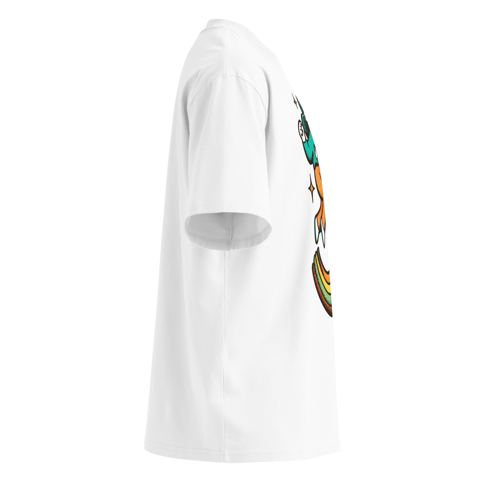 Unisex organic oversized high neck - "Rainbow Riders" t-shirt - Image 3