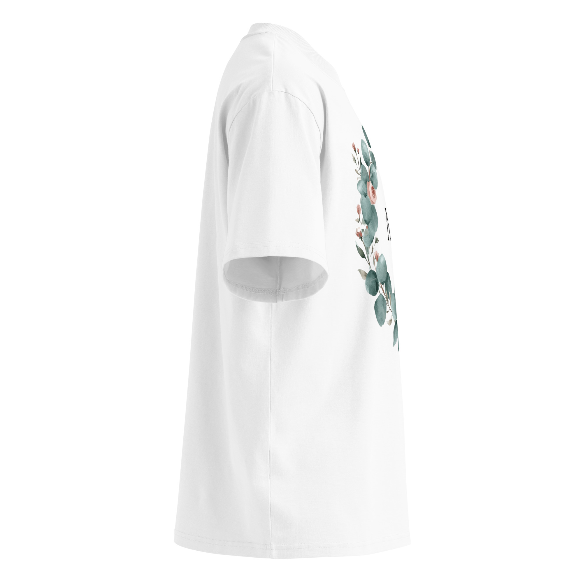 Unisex organic oversized high neck - "Wreath & Initials" t-shirt - Image 3