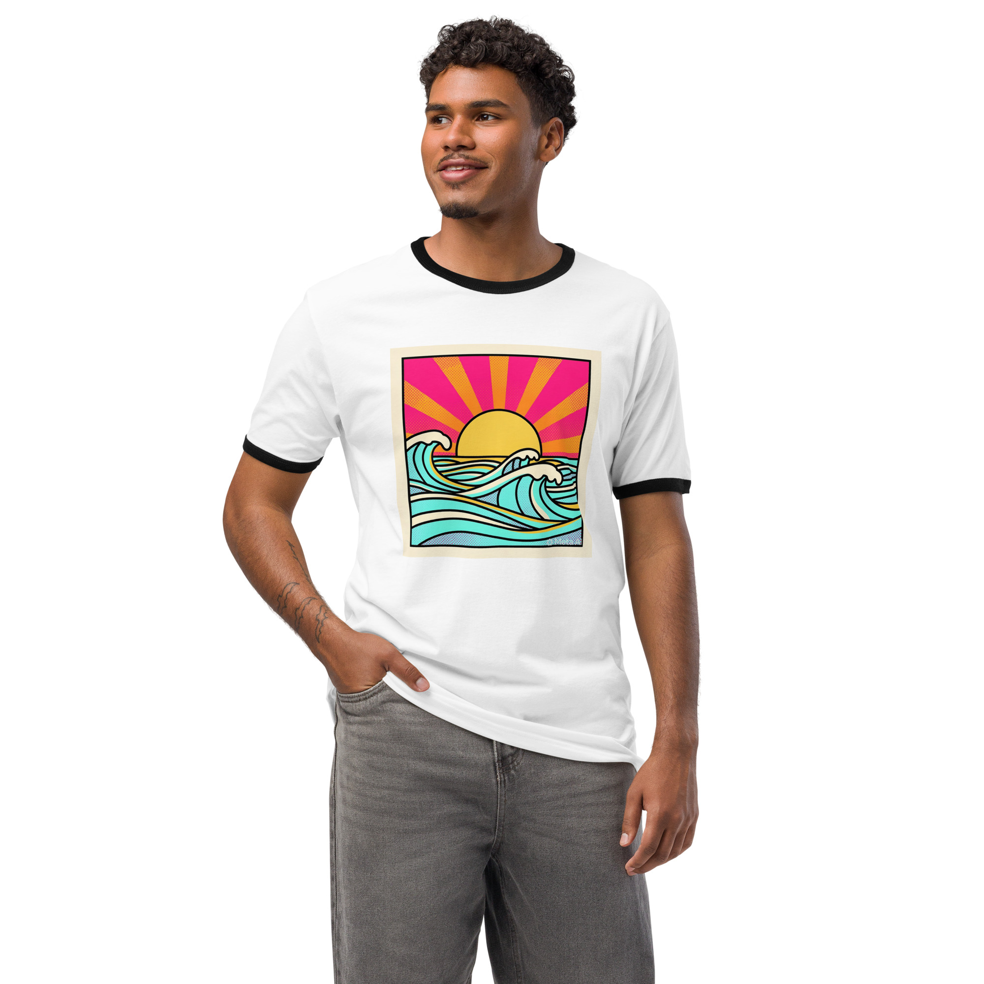 Unisex ringer - Afterglow Arcade – Retro Sunset t-shirt - Image 4