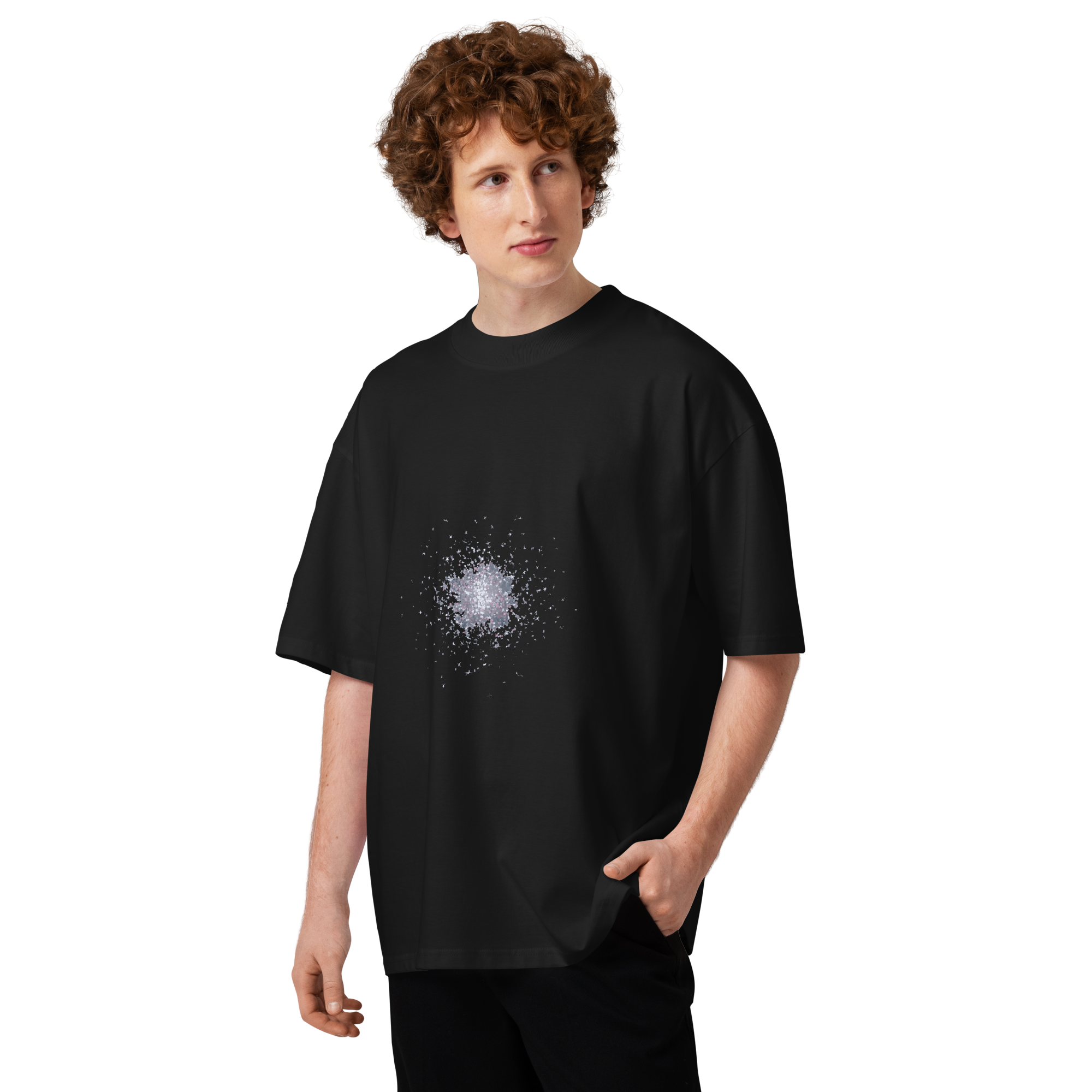 Unisex organic oversized high neck - "Cosmic Glitter Burst" t-shirt - Image 3
