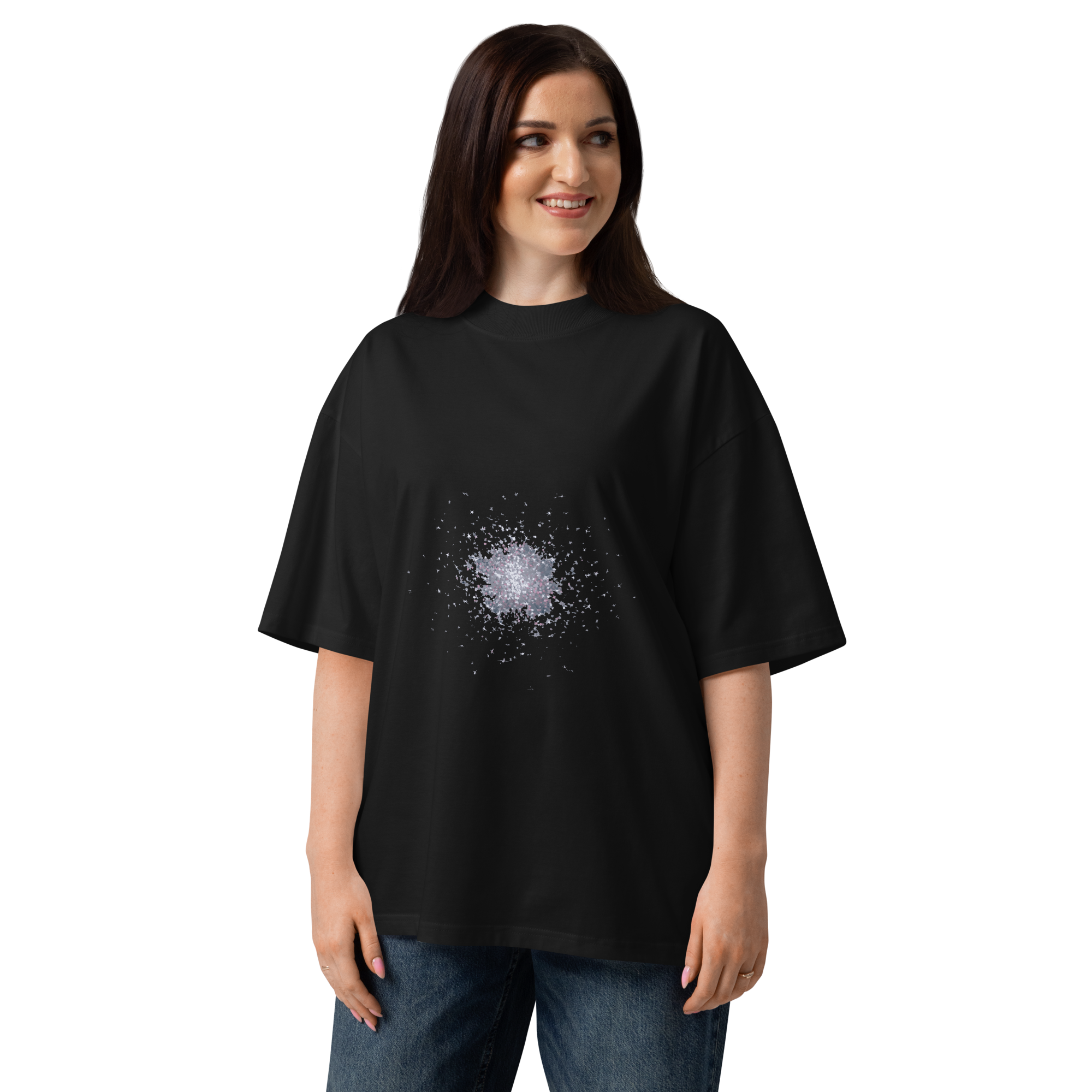 Unisex organic oversized high neck - "Cosmic Glitter Burst" t-shirt - Image 4