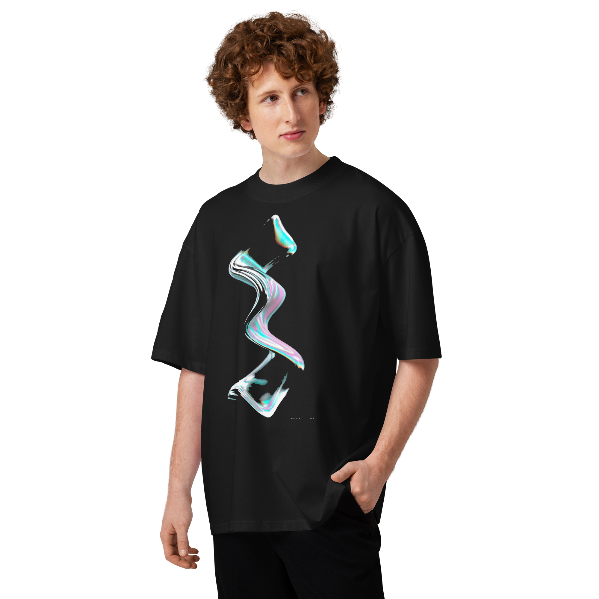 Unisex organic oversized high neck - "Glitter Wave" t-shirt - Image 3