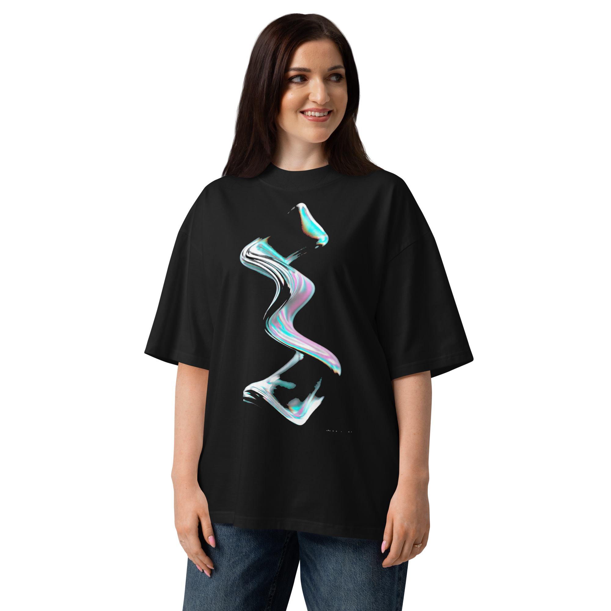 Unisex organic oversized high neck - "Glitter Wave" t-shirt - Image 4