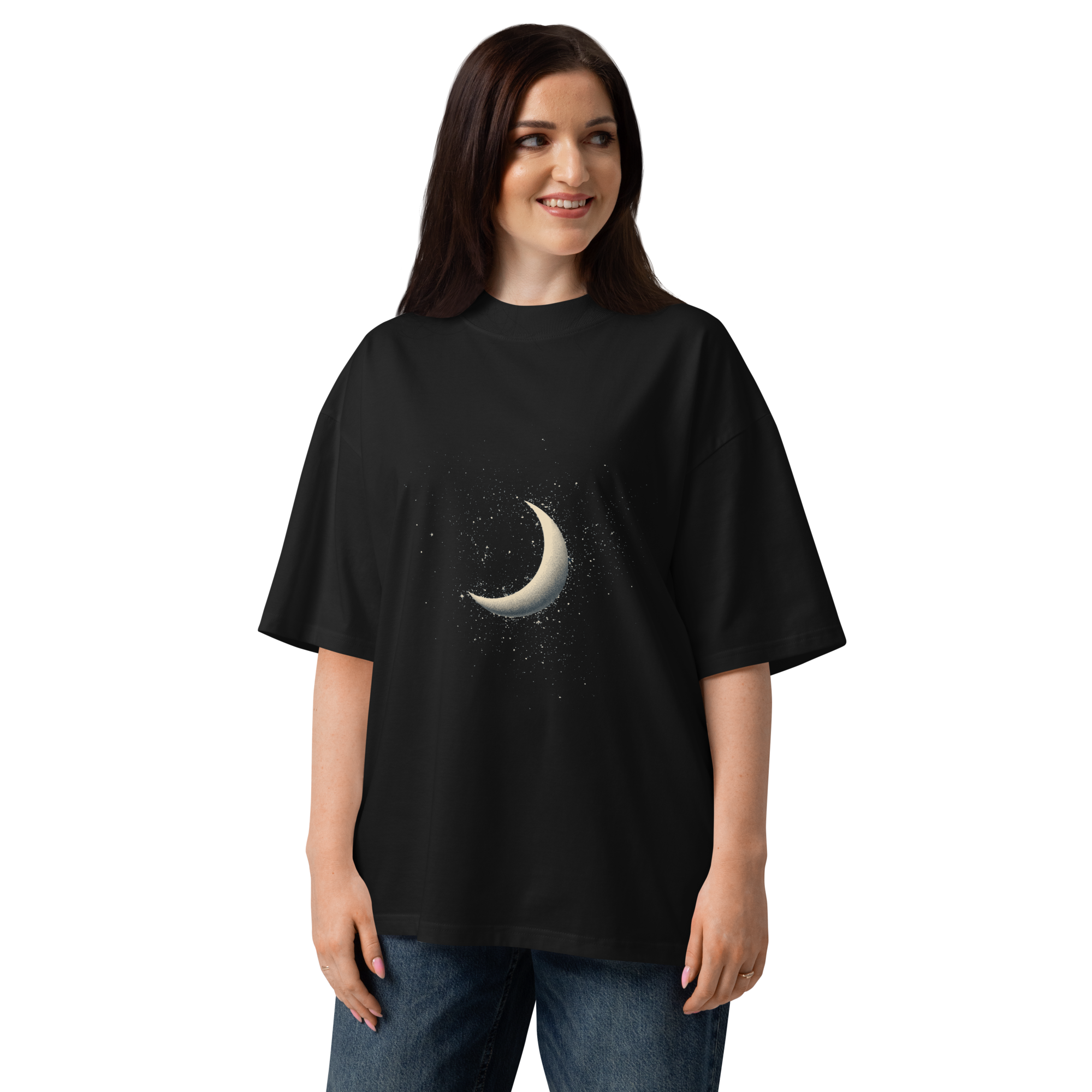 Unisex organic oversized high neck - "Moonlit Sparkle" t-shirt - Image 4