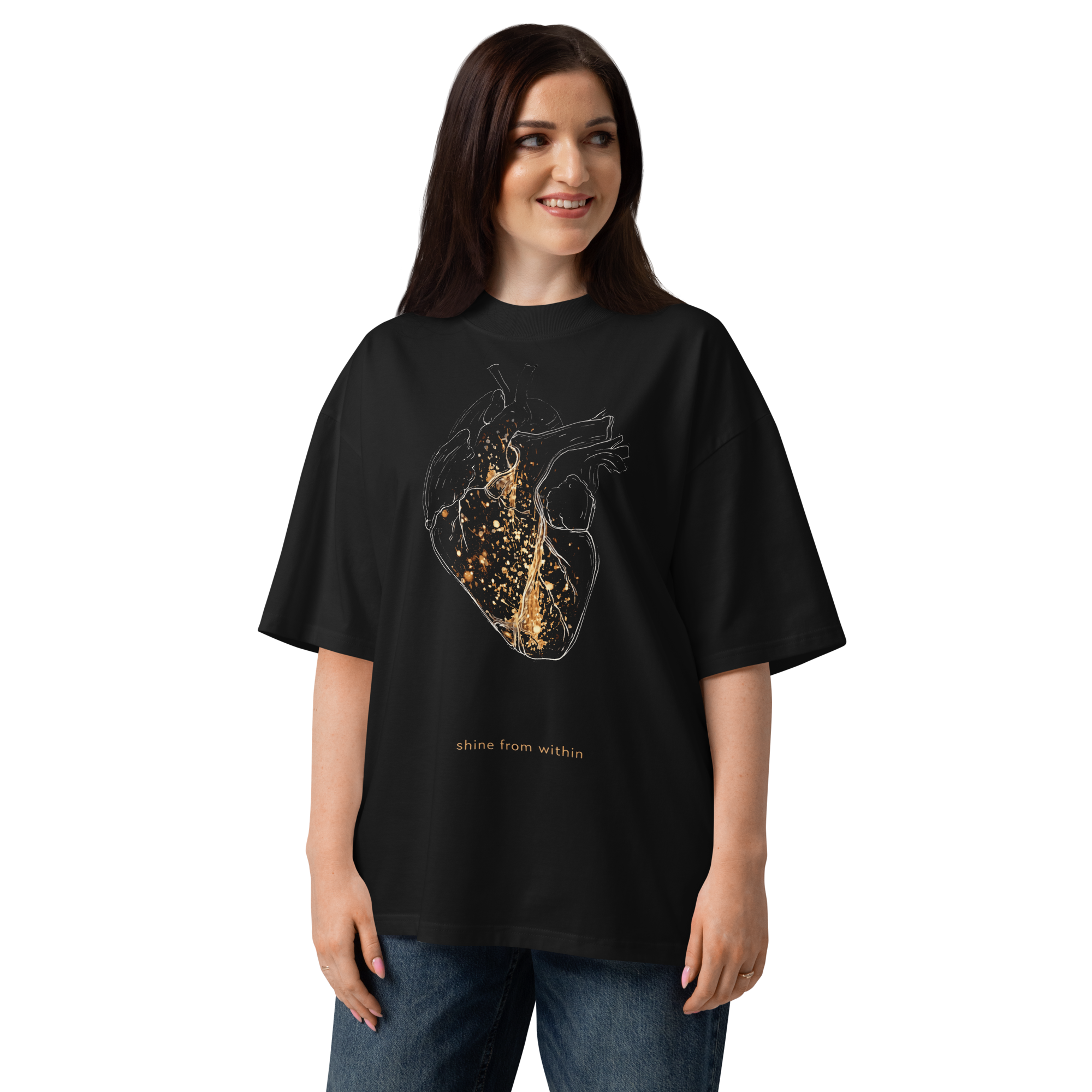 Unisex organic oversized high neck - "Shine From Within – Heart" t-shirt - Image 4