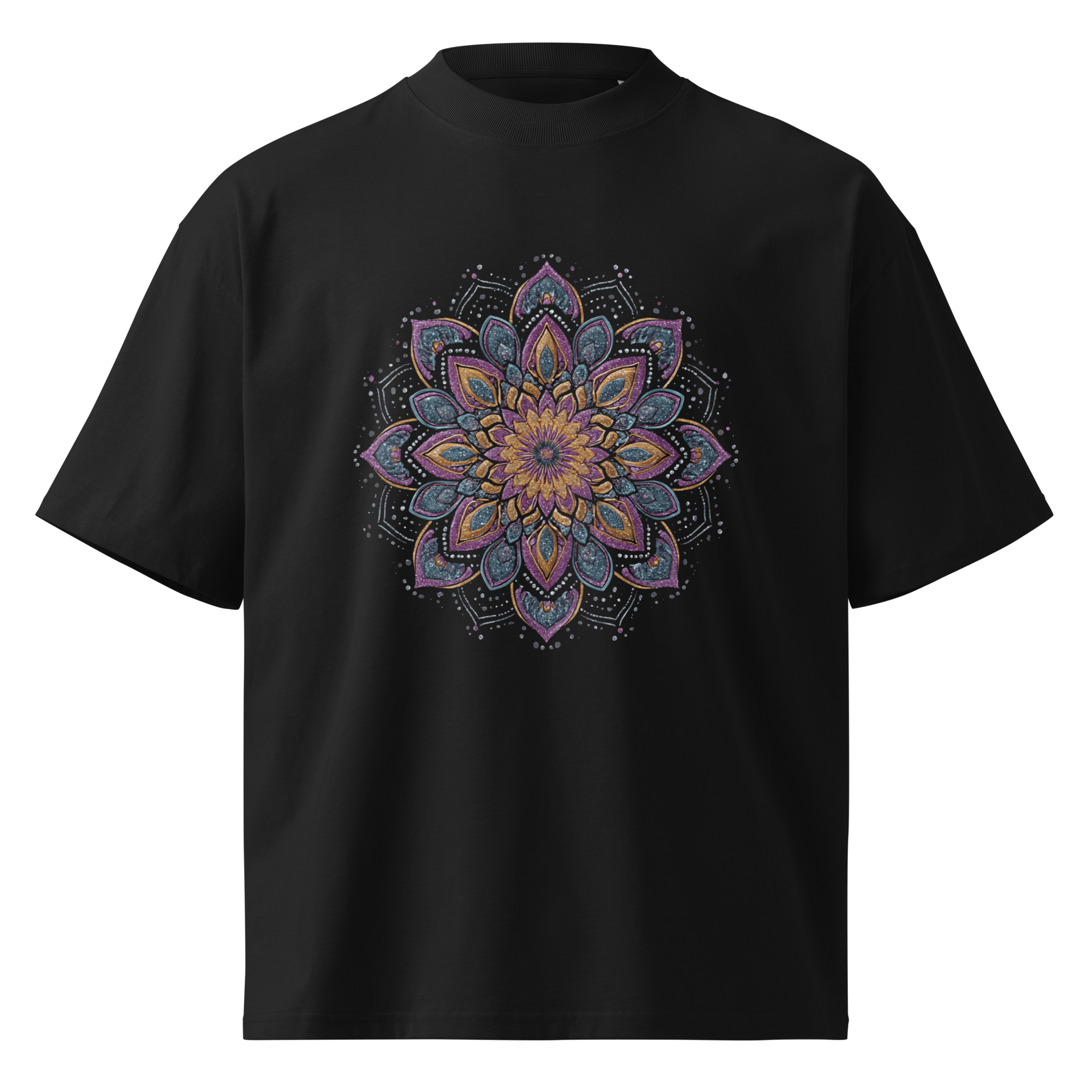 Unisex organic oversized high neck - "Starburst Mandala" t-shirt