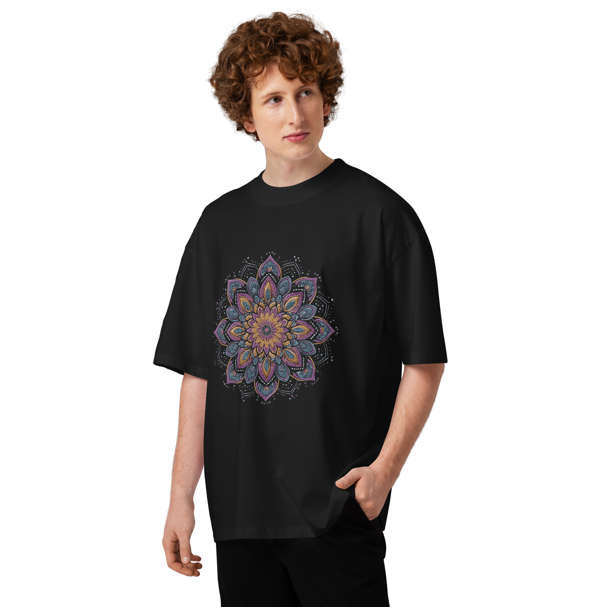 Unisex organic oversized high neck - "Starburst Mandala" t-shirt - Image 3