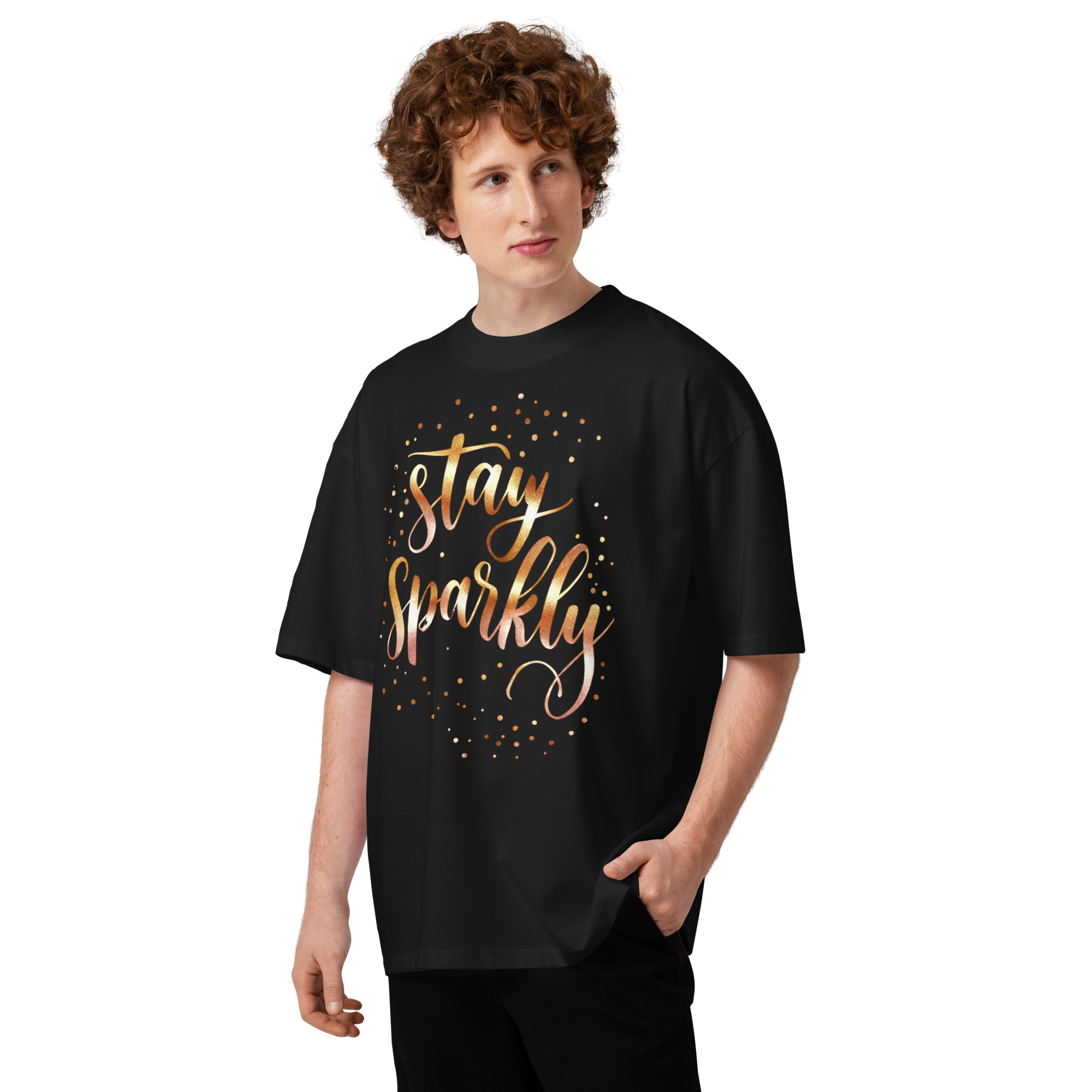 Unisex organic oversized high neck - "Stay Sparkly" t-shirt - Image 3