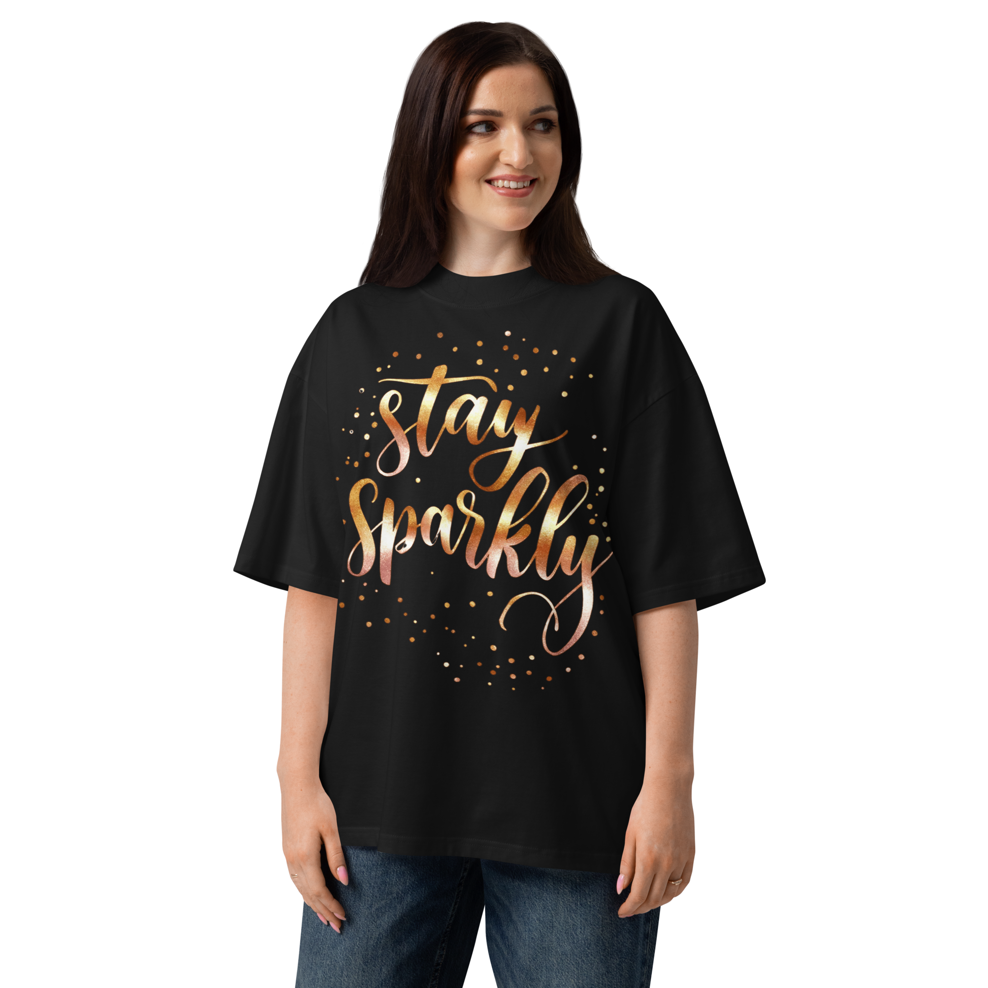Unisex organic oversized high neck - "Stay Sparkly" t-shirt - Image 4