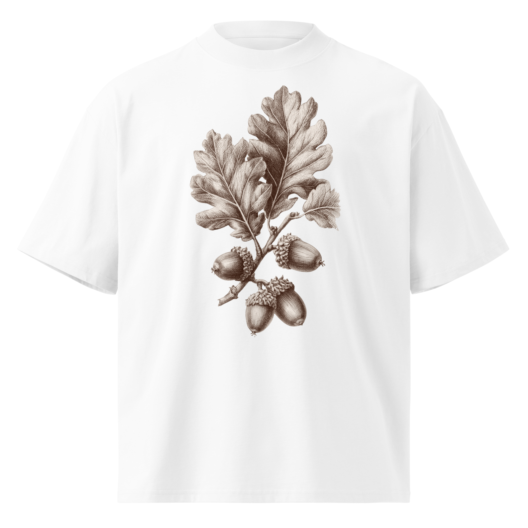 Unisex organic oversized high neck - "Botanical Raglan Acorn Branch" t-shirt