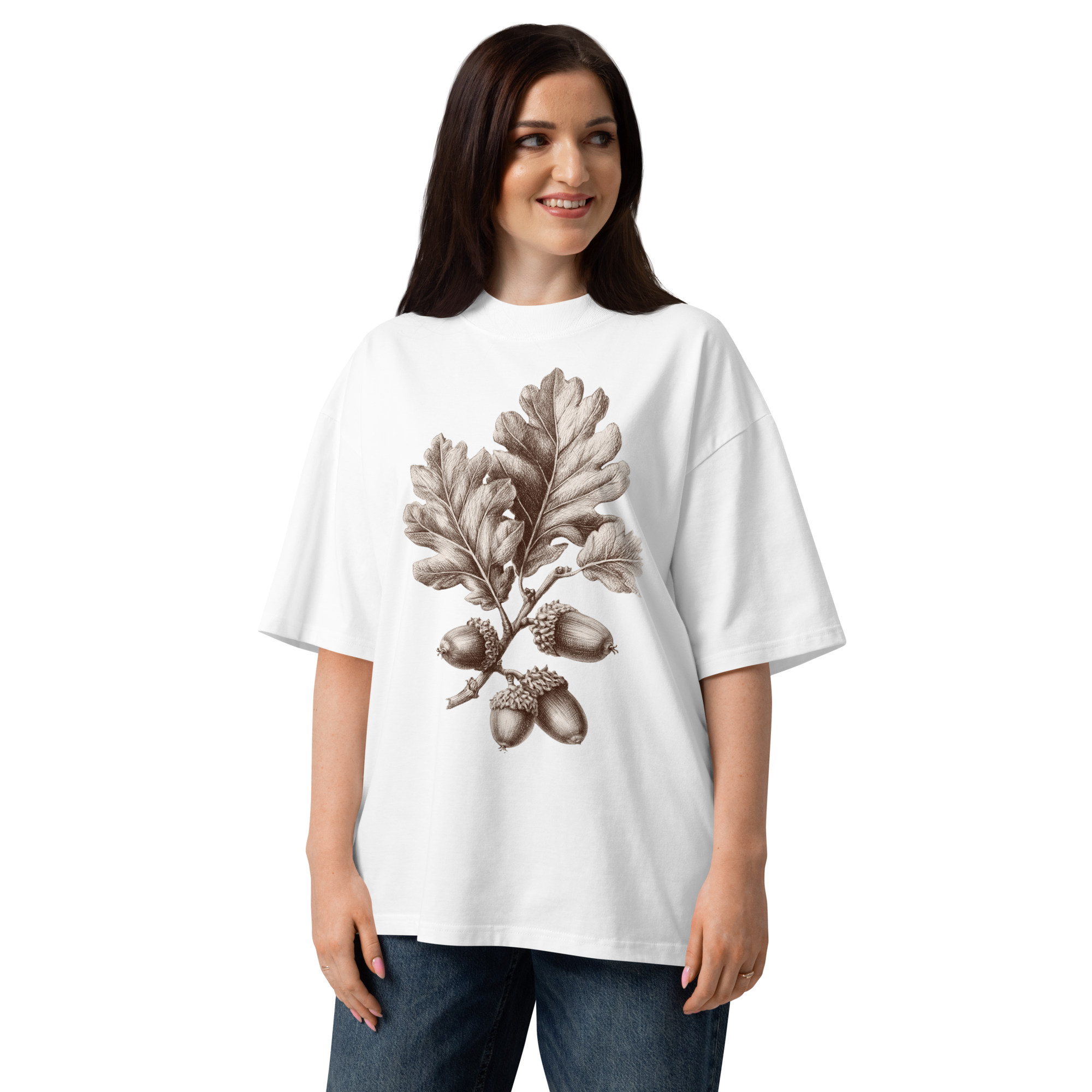 Unisex organic oversized high neck - "Botanical Raglan Acorn Branch" t-shirt - Image 4