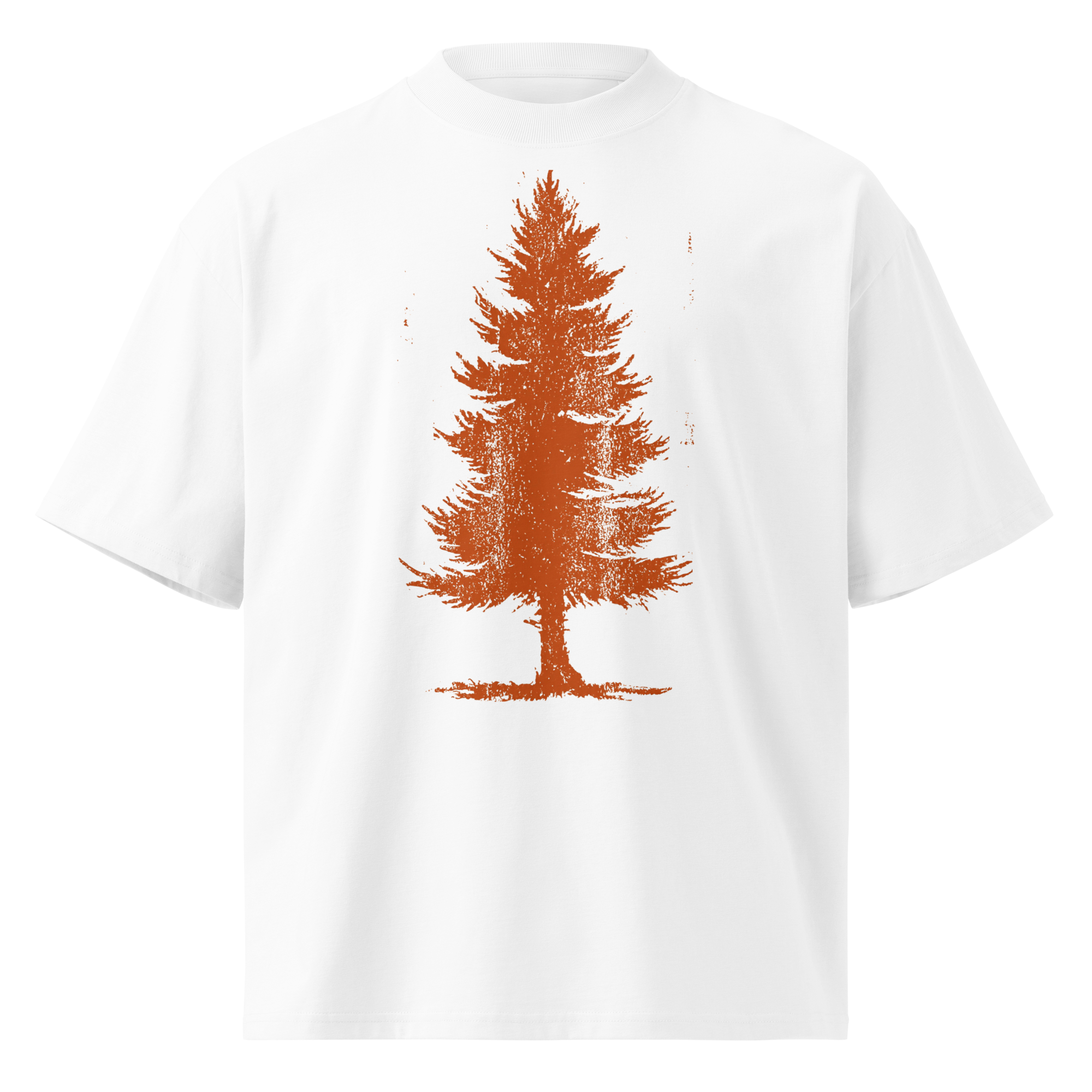 Unisex organic oversized high neck - "Brutalist Pine Woodcut Stamp" t-shirt