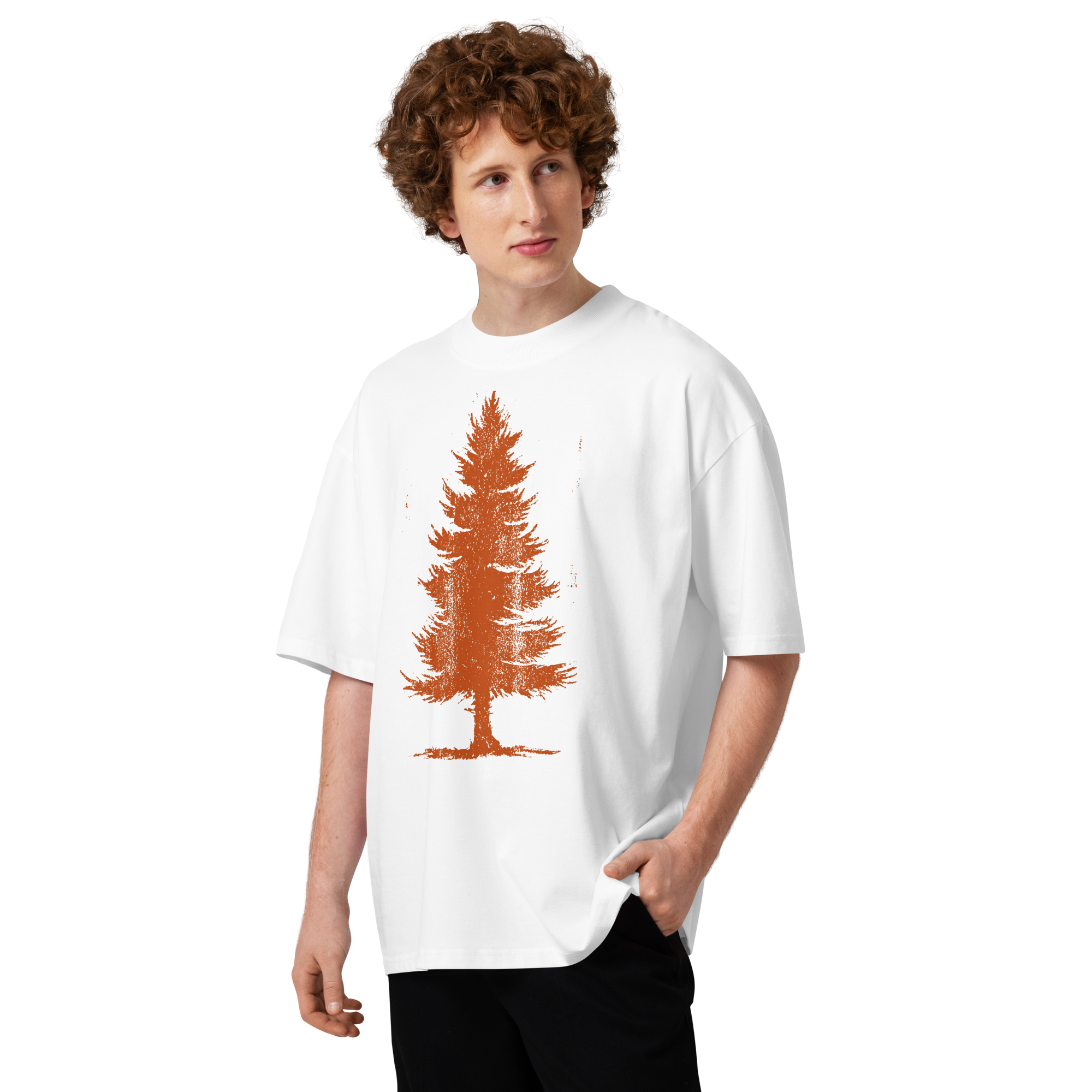 Unisex organic oversized high neck - "Brutalist Pine Woodcut Stamp" t-shirt - Image 3