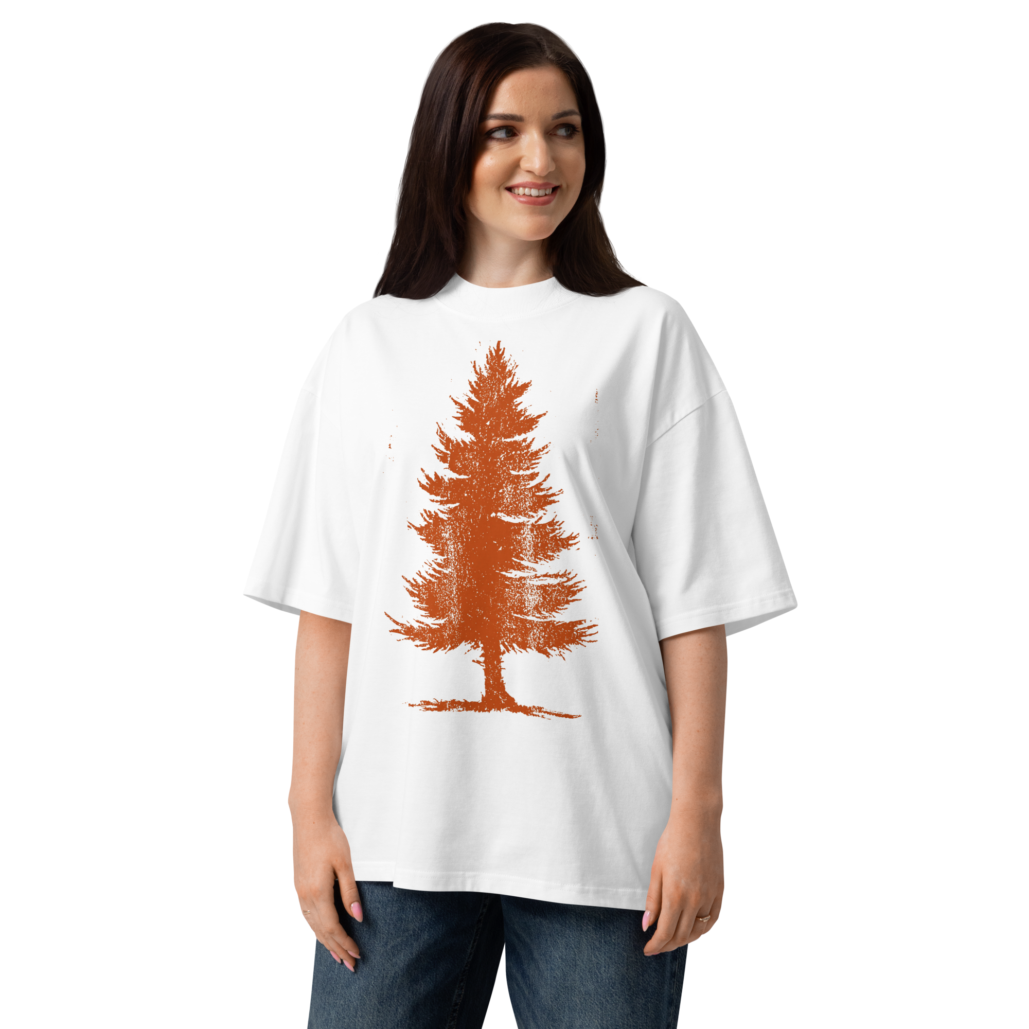 Unisex organic oversized high neck - "Brutalist Pine Woodcut Stamp" t-shirt - Image 4