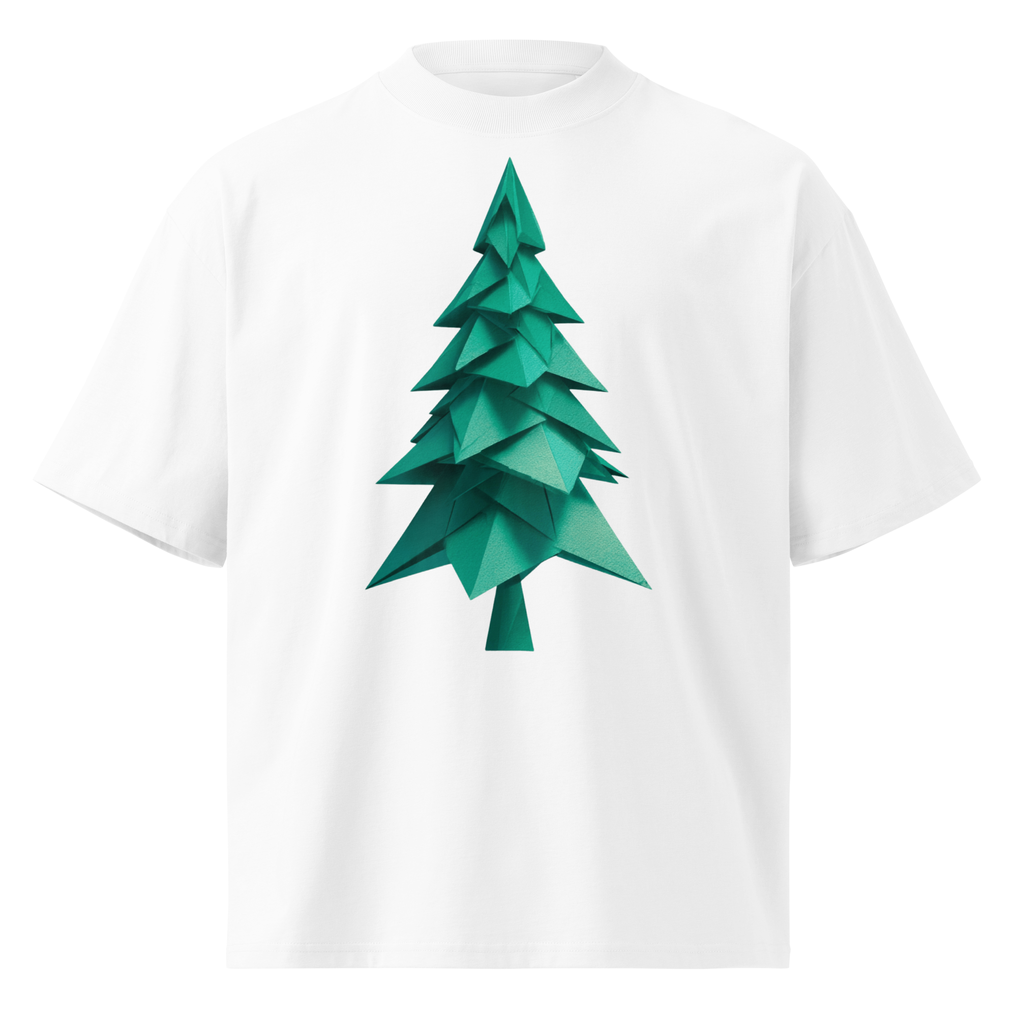 Unisex organic oversized high neck - "Emerald Origami Fold-Paper" t-shirt