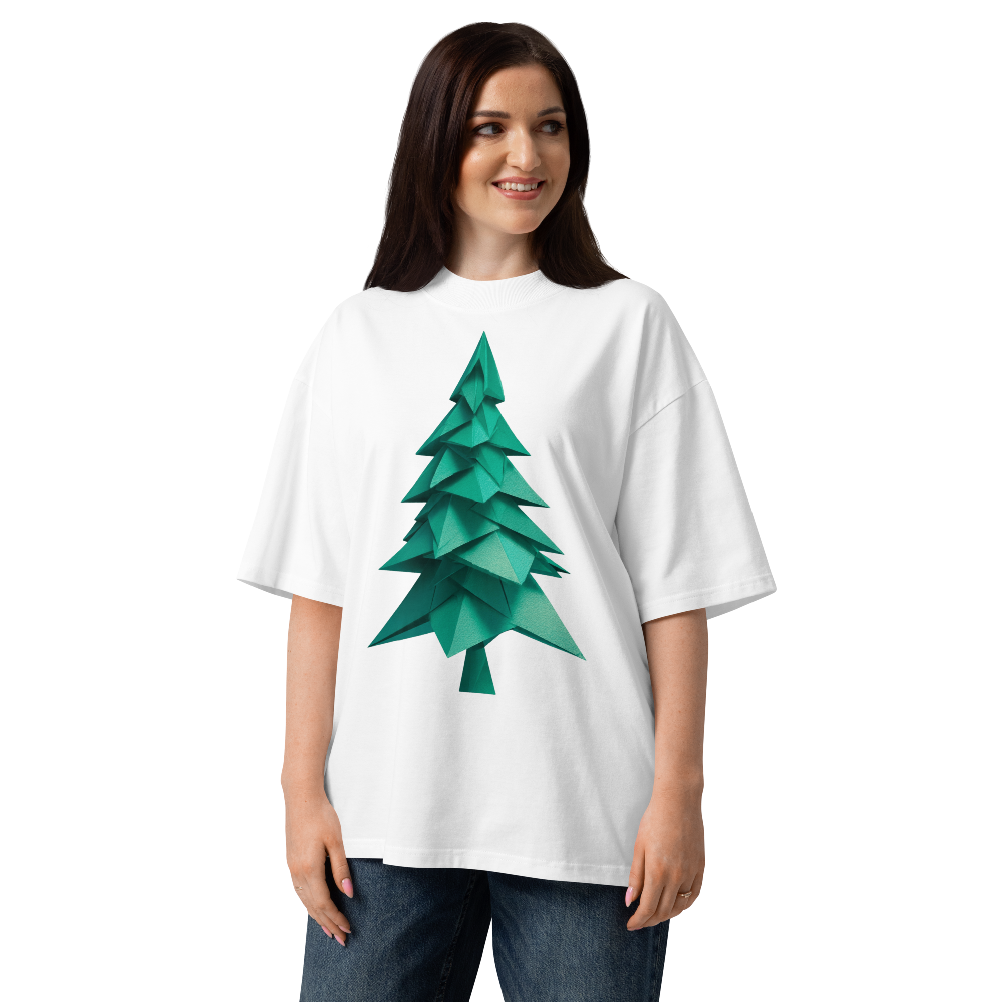 Unisex organic oversized high neck - "Emerald Origami Fold-Paper" t-shirt - Image 4